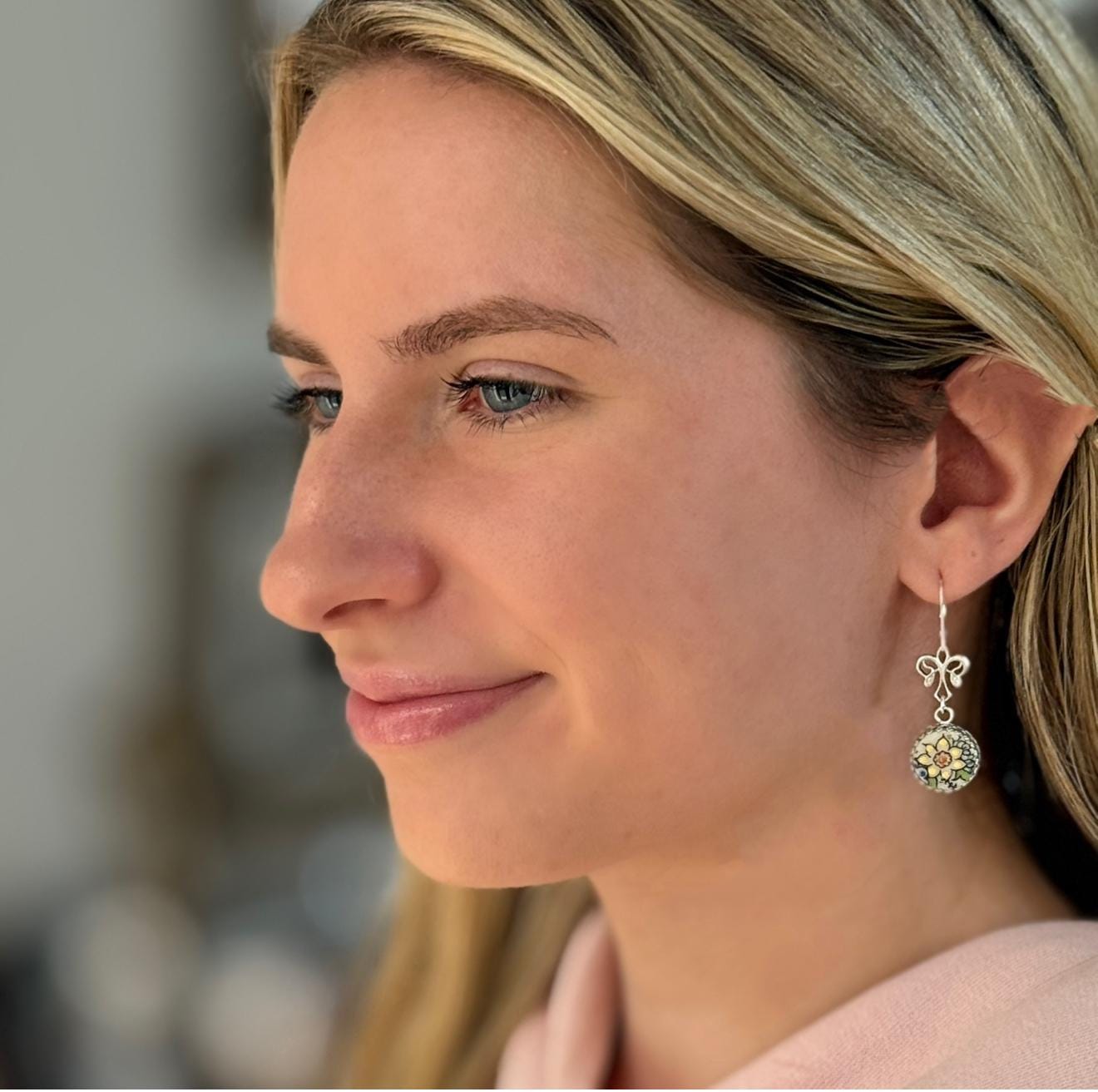 Vintage Lenox Autumn Pattern China Earrings, 20th Anniversary Gifts for Wife, Hand Painted