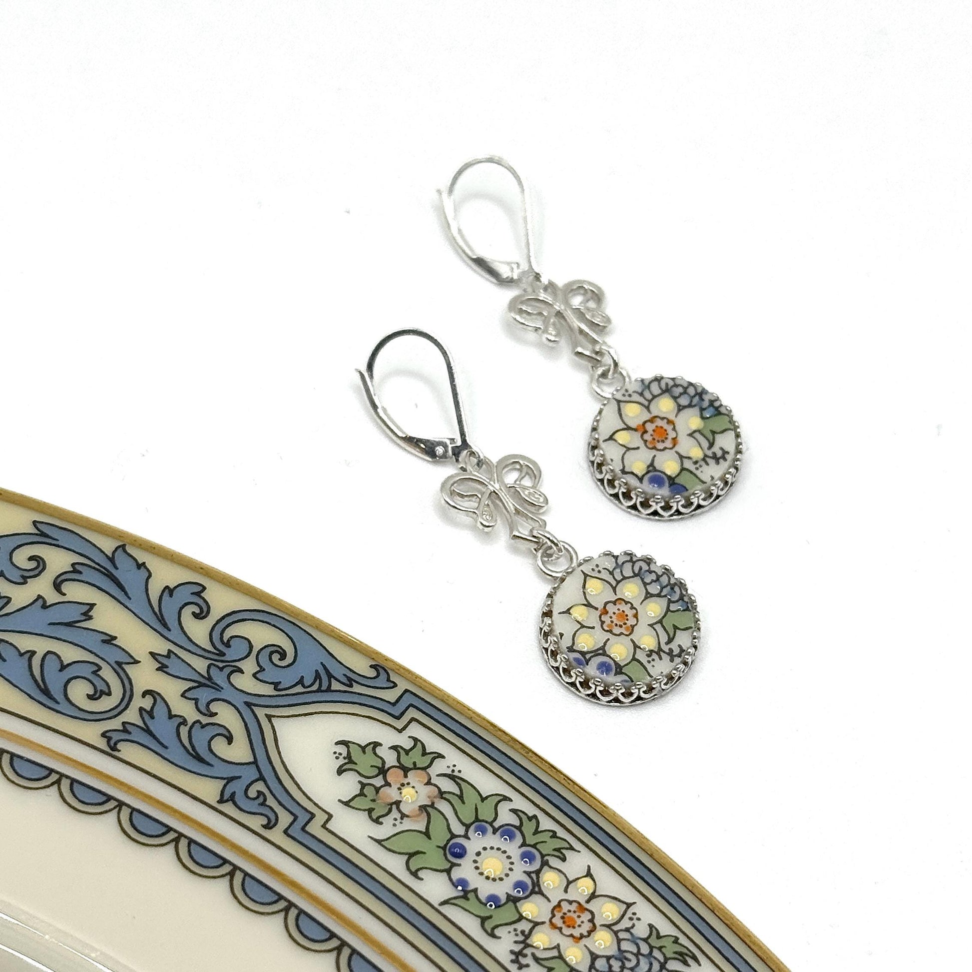 Vintage Lenox Autumn Pattern China Earrings, 20th Anniversary Gifts for Wife, Hand Painted