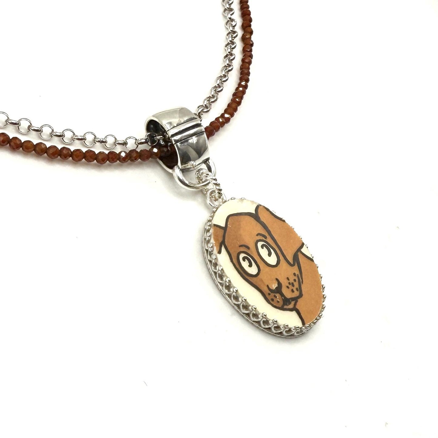 Vintage Dog Necklace, Broken China Jewelry, Sweet Brown Puppy Jewelry, Whimsical Dog Pendant, Unique Gifts for Women