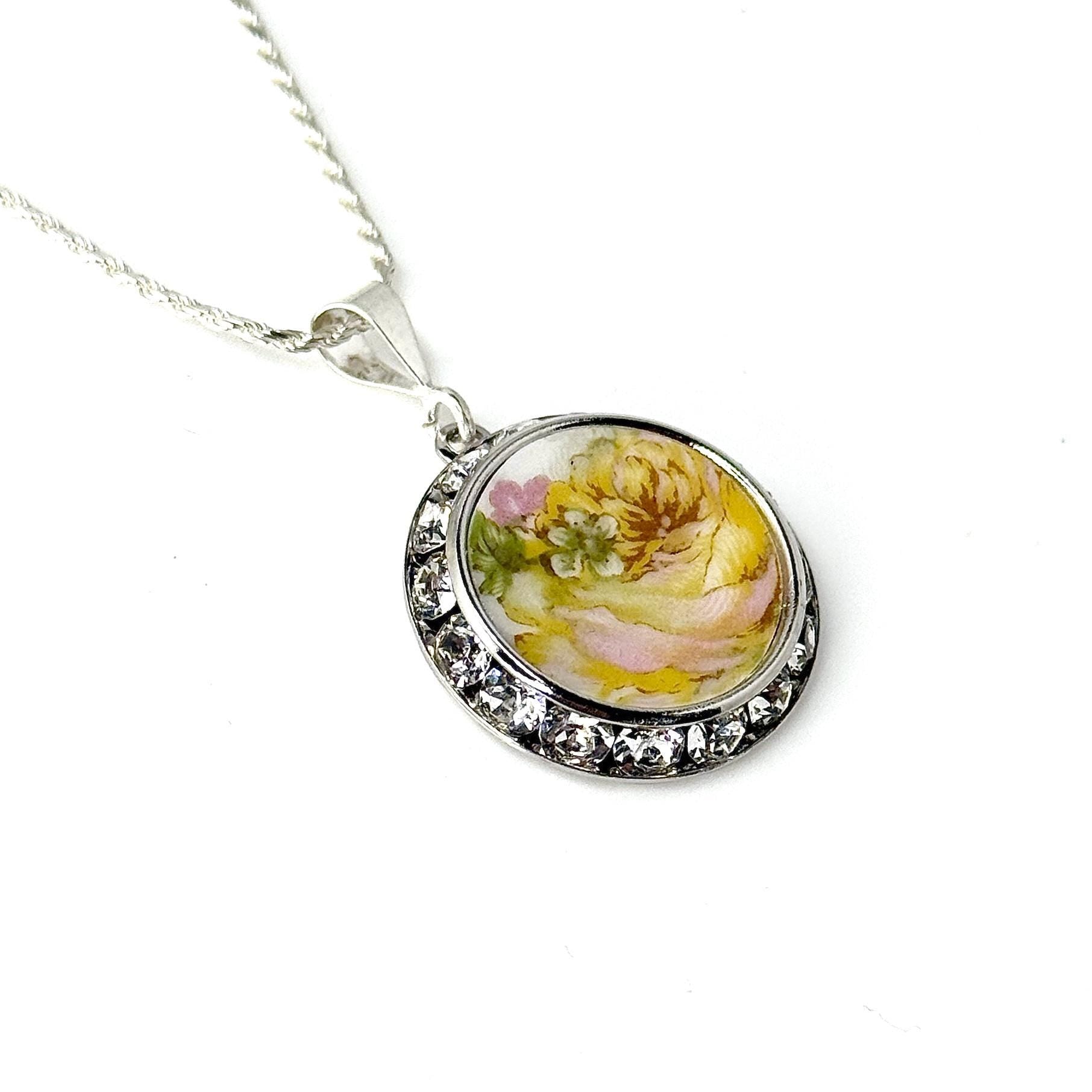 Yellow Rose Crystal Necklace, Friendship Gifts for Women, Broken China Jewelry