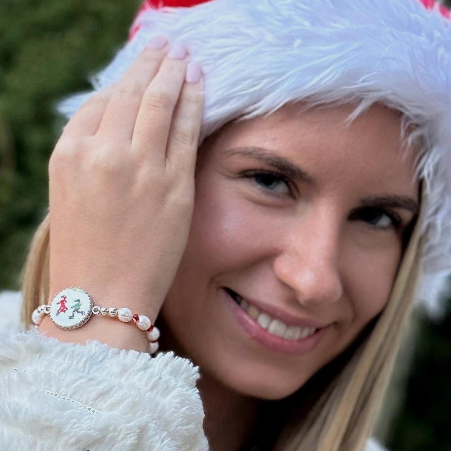 Victorian Ice Skating Couple, Pearl Bracelet, Lenox Broken China Jewelry