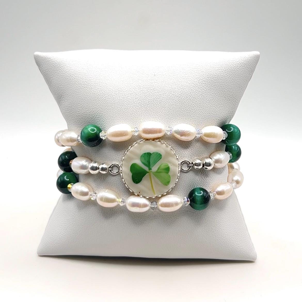 Irish Belleek Broken China Jewelry, Beaded Wrap Bracelet, Unique Celtic Christmas Gifts for Women