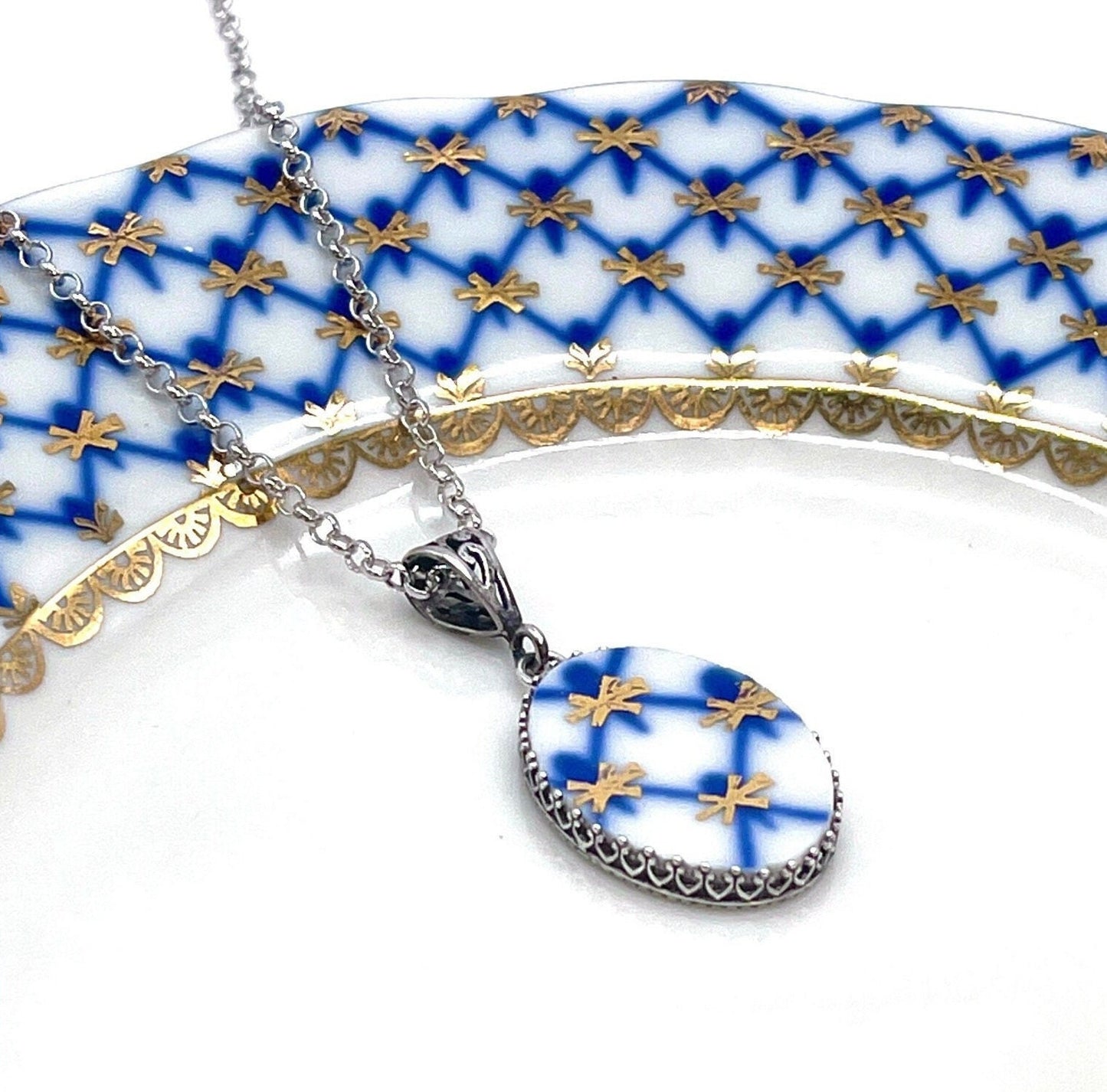 Handmade Artisan Jewelry, Lomonosov Porcelain, 18th and 20th Anniversary Gift for Wife, Broken China Jewelry, Gifts for Women