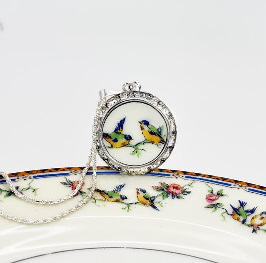 Love Birds Anniversary Gifts for Girlfriend, Antique Broken China Jewelry Necklace