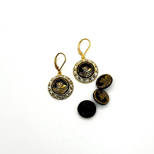 Cat in a Basket Crystal Button Earrings, Vintage Jewelry, Gifts for Cat Mom