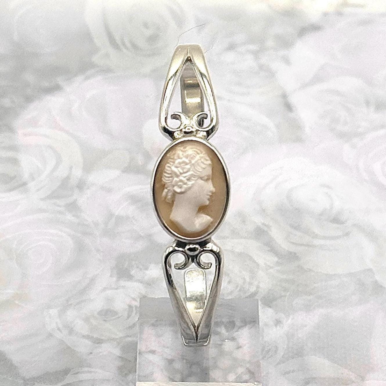 Vintage Shell Cameo Sterling Silver Bracelet, Italian Jewelry Gifts for Women