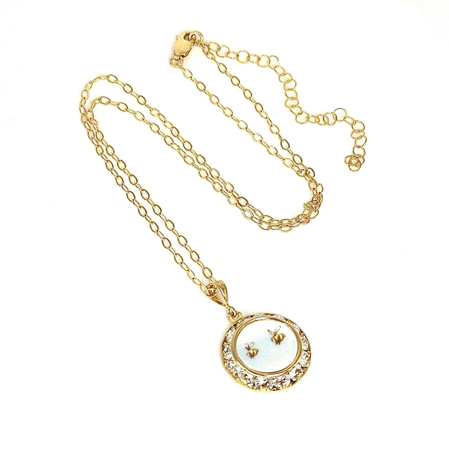 Meant to Bee 20th Wedding Anniversary Gift for Wife, Crystal Broken China Jewelry, Dainty Love Bees Gold Necklace