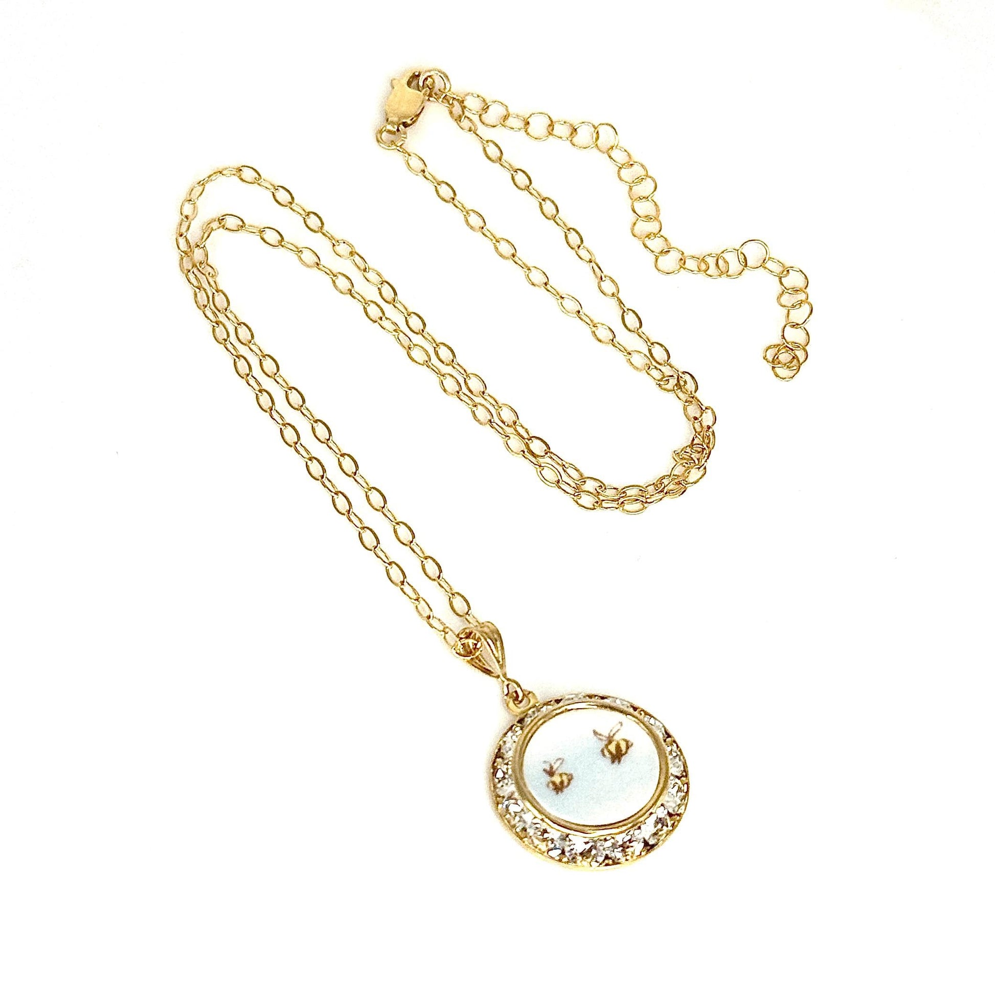 Meant to Bee 20th Wedding Anniversary Gift for Wife, Crystal Broken China Jewelry, Dainty Love Bees Gold Necklace