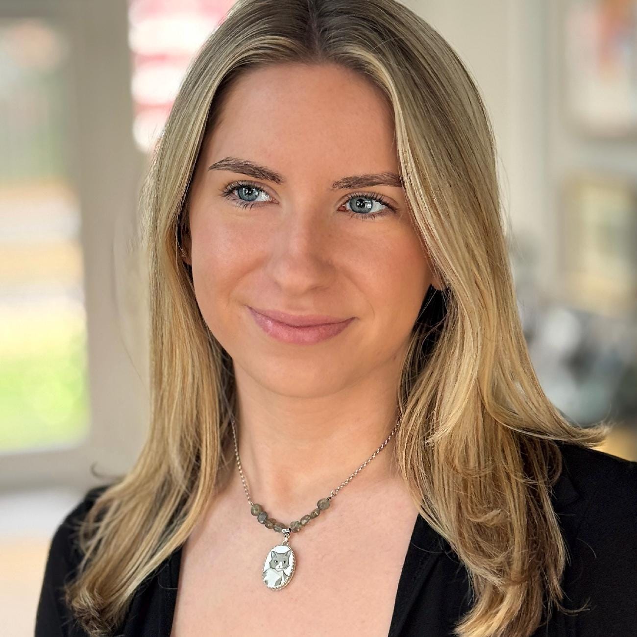 Labradorite Cat Necklace, Gray Kitty Jewelry, Vintage China Necklace, Sterling Silver, Gifts for Cat Lovers