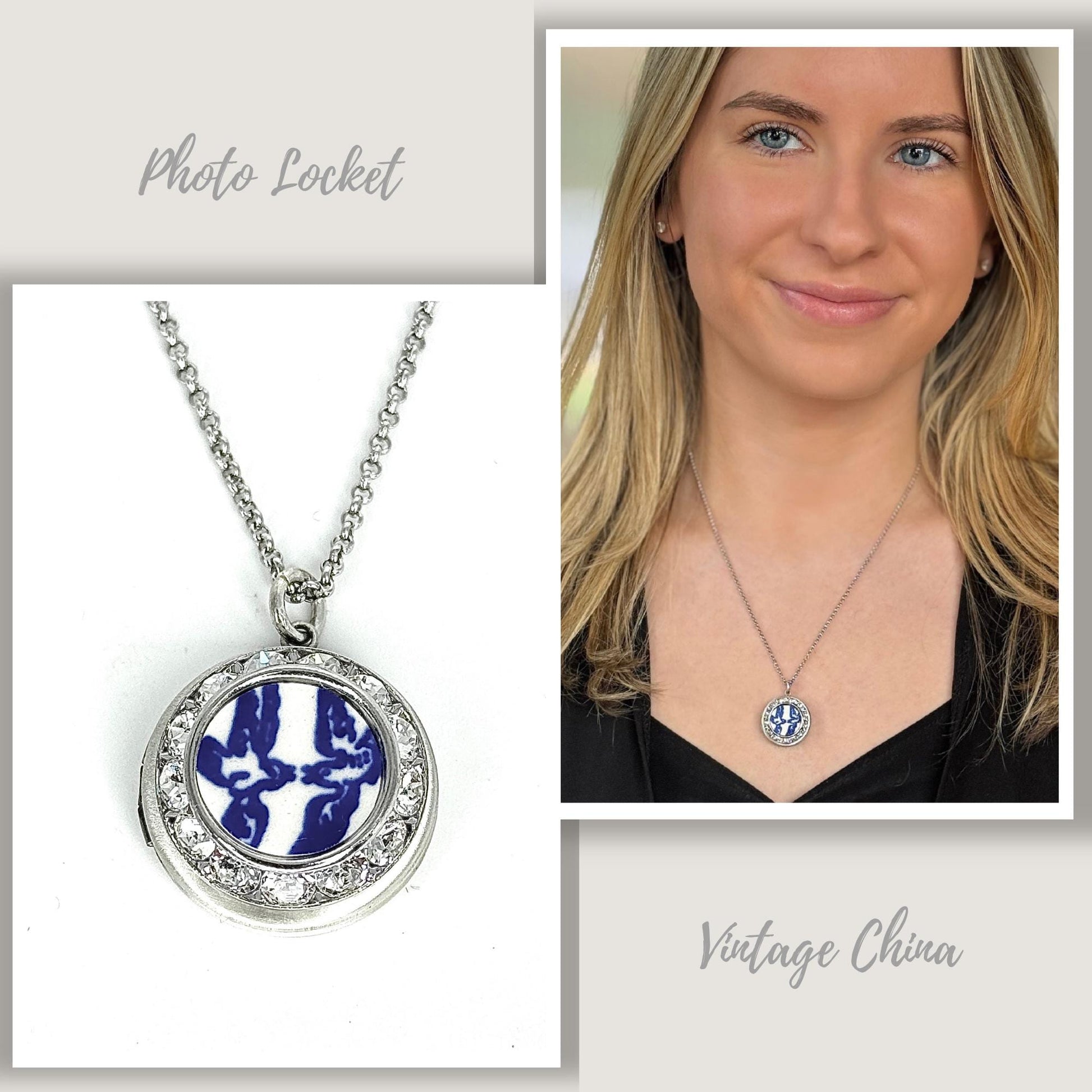 20th Anniversary Gift Necklace - Romantic Love Birds Broken China Jewelry for Wife