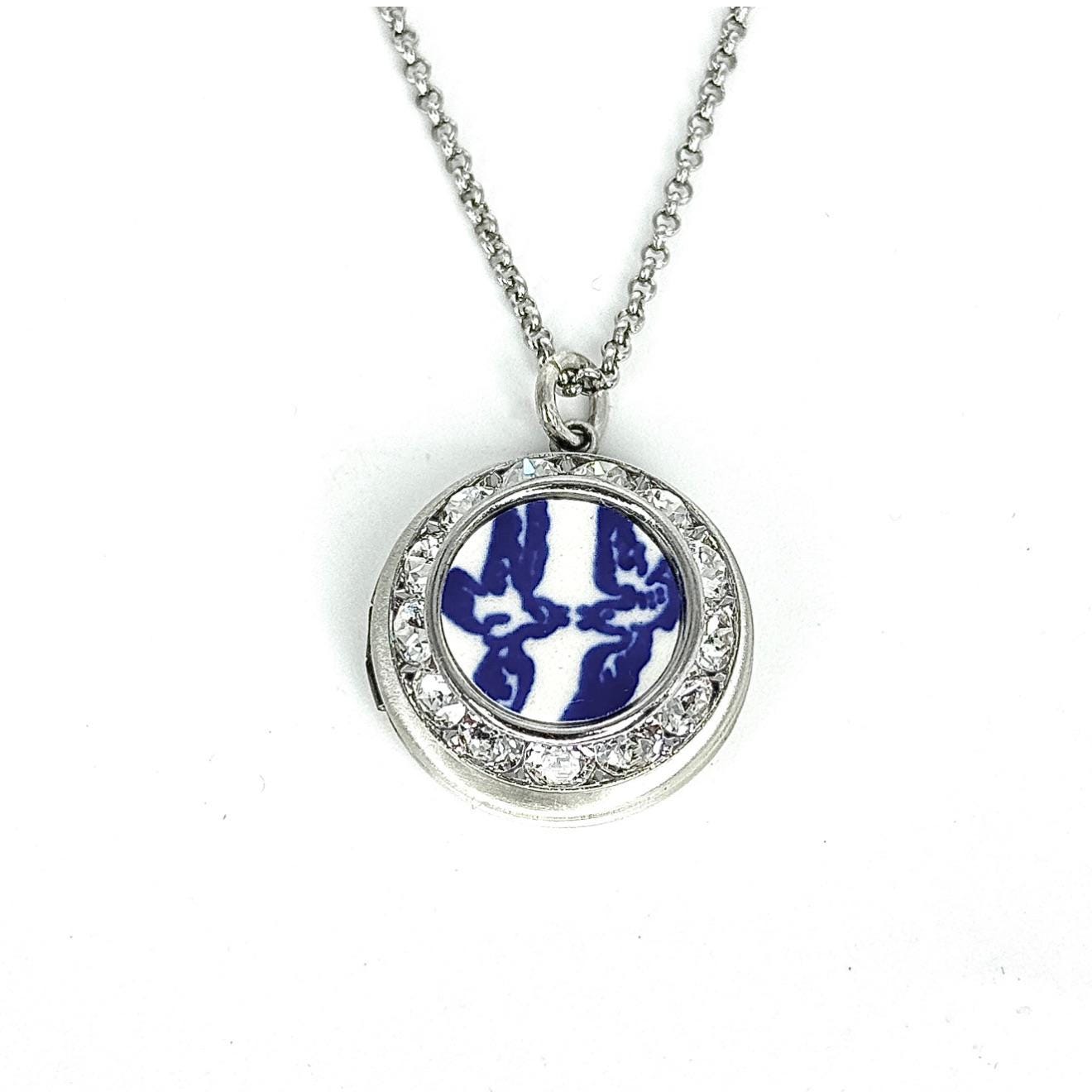 20th Anniversary Gift Necklace - Romantic Love Birds Broken China Jewelry for Wife