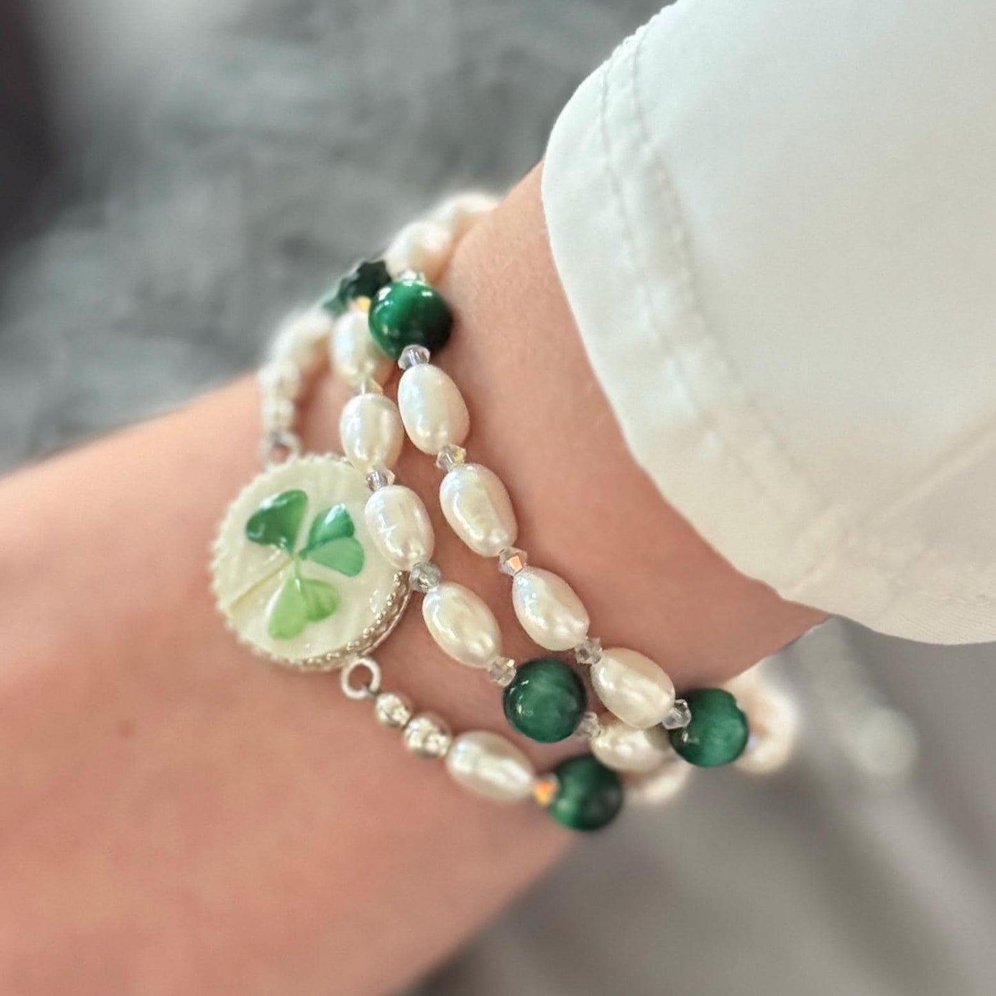 Irish Belleek Broken China Jewelry, Beaded Wrap Bracelet, Unique Celtic Christmas Gifts for Women