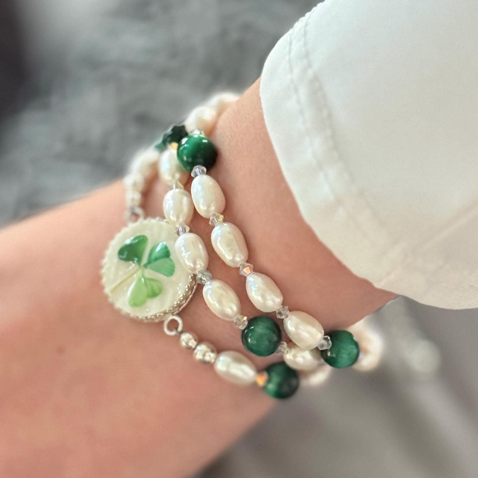 Irish Belleek Broken China Jewelry, Beaded Wrap Bracelet, Unique Celtic Christmas Gifts for Women