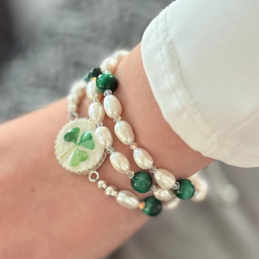 Irish Belleek Broken China Jewelry, Beaded Wrap Bracelet, Unique Celtic Christmas Gifts for Women