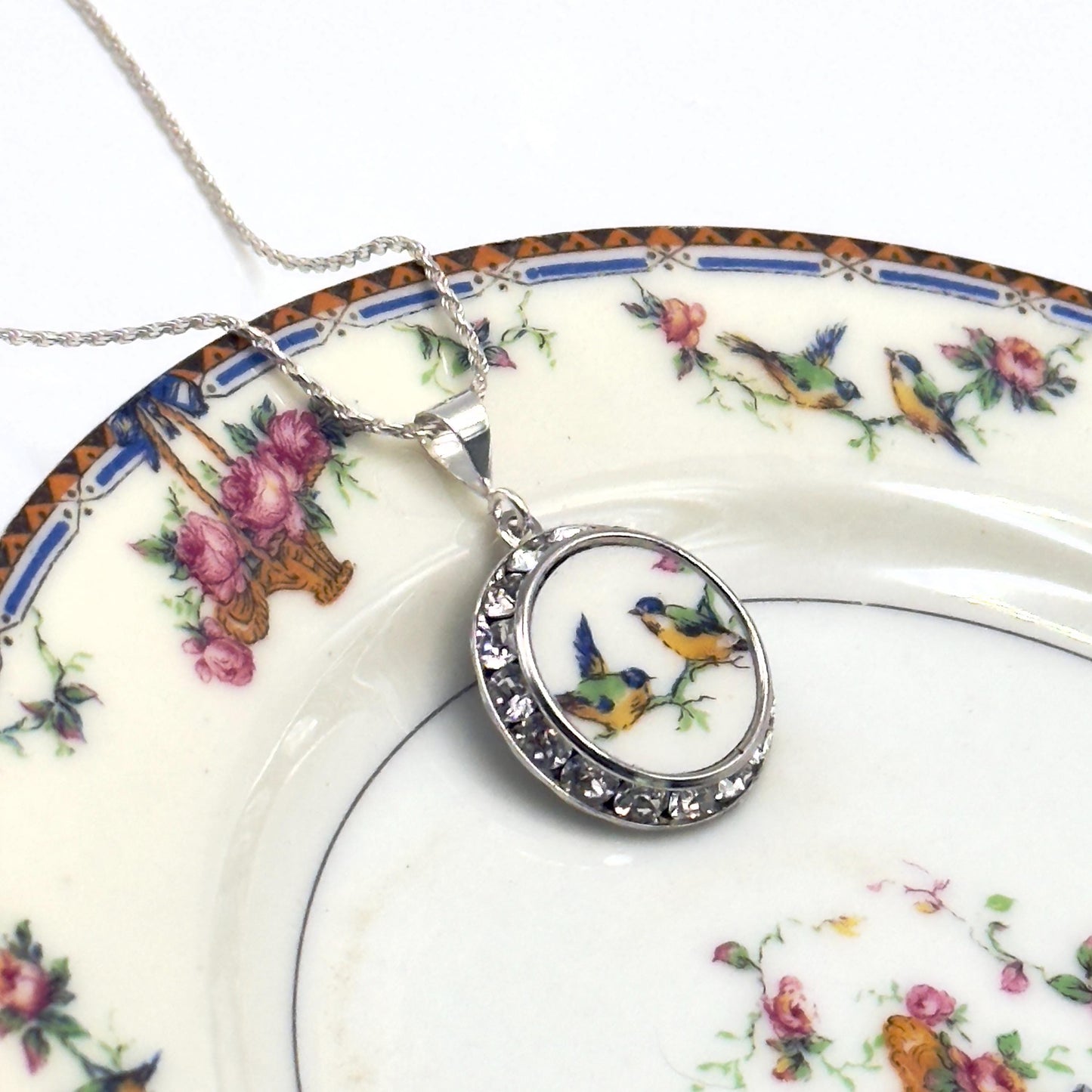 Love Birds 20th Wedding Anniversary Gifts for Wife, Antique Broken China Jewelry Crystal Necklace