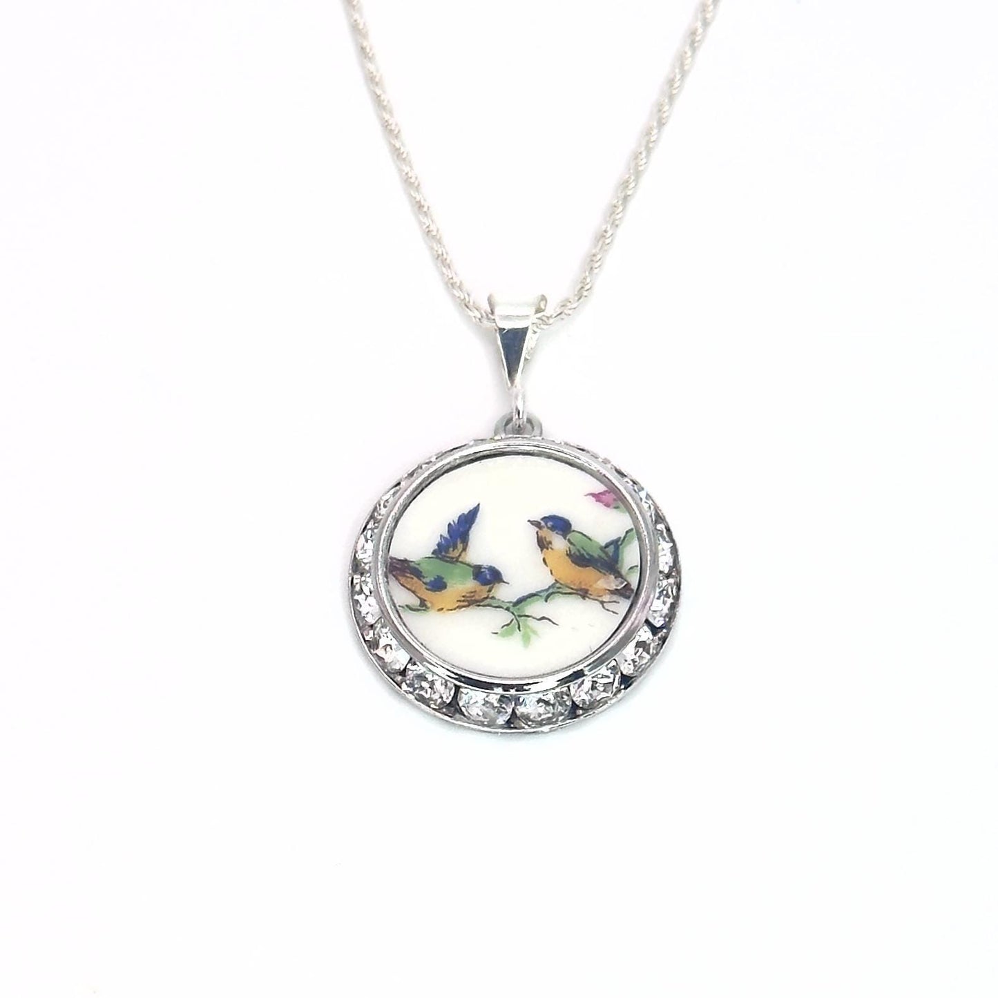 Love Birds Anniversary Gifts for Girlfriend, Antique Broken China Jewelry Necklace