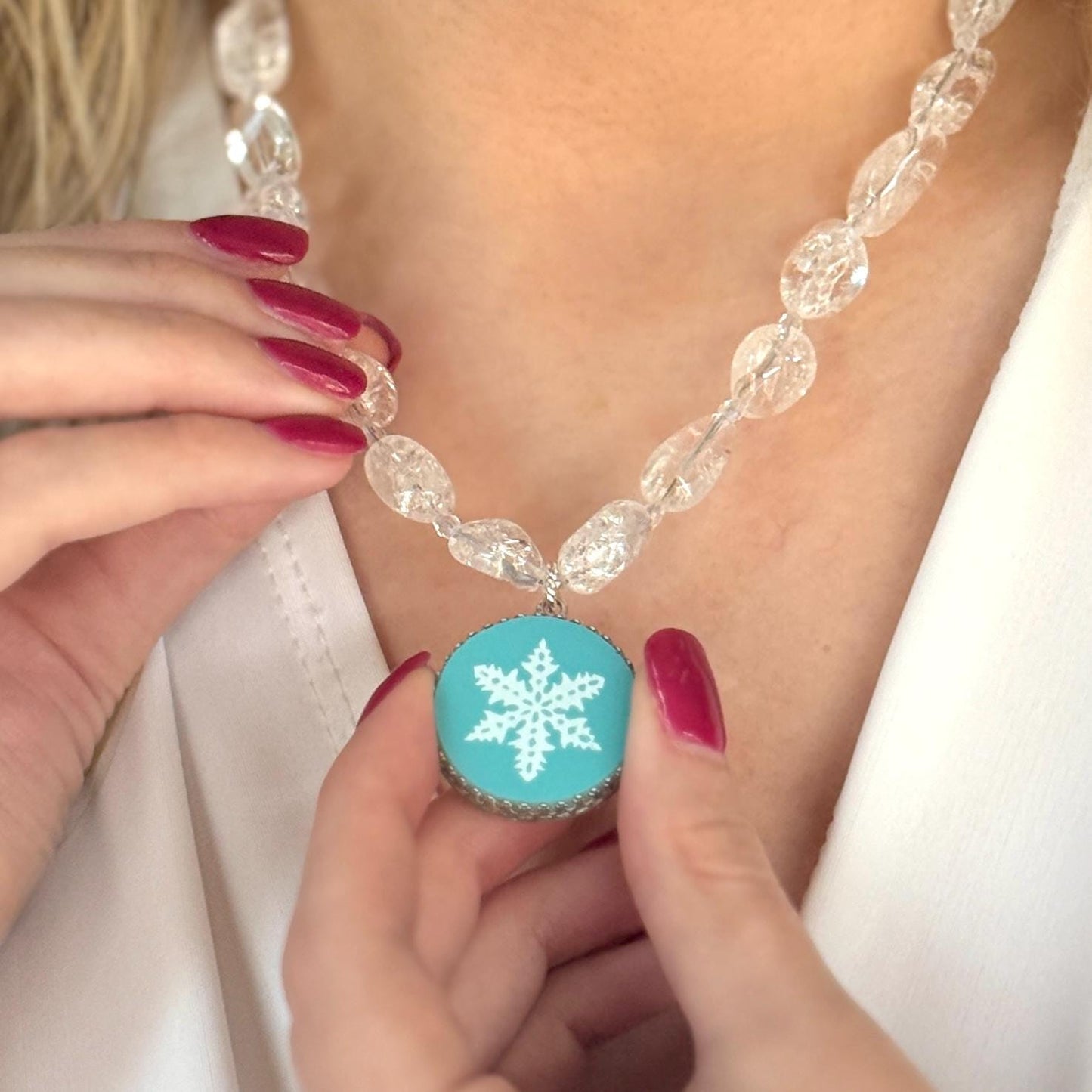Vintage Pyrex Snowflake Necklace, Christmas Broken China Jewelry, Unique Gifts for Her
