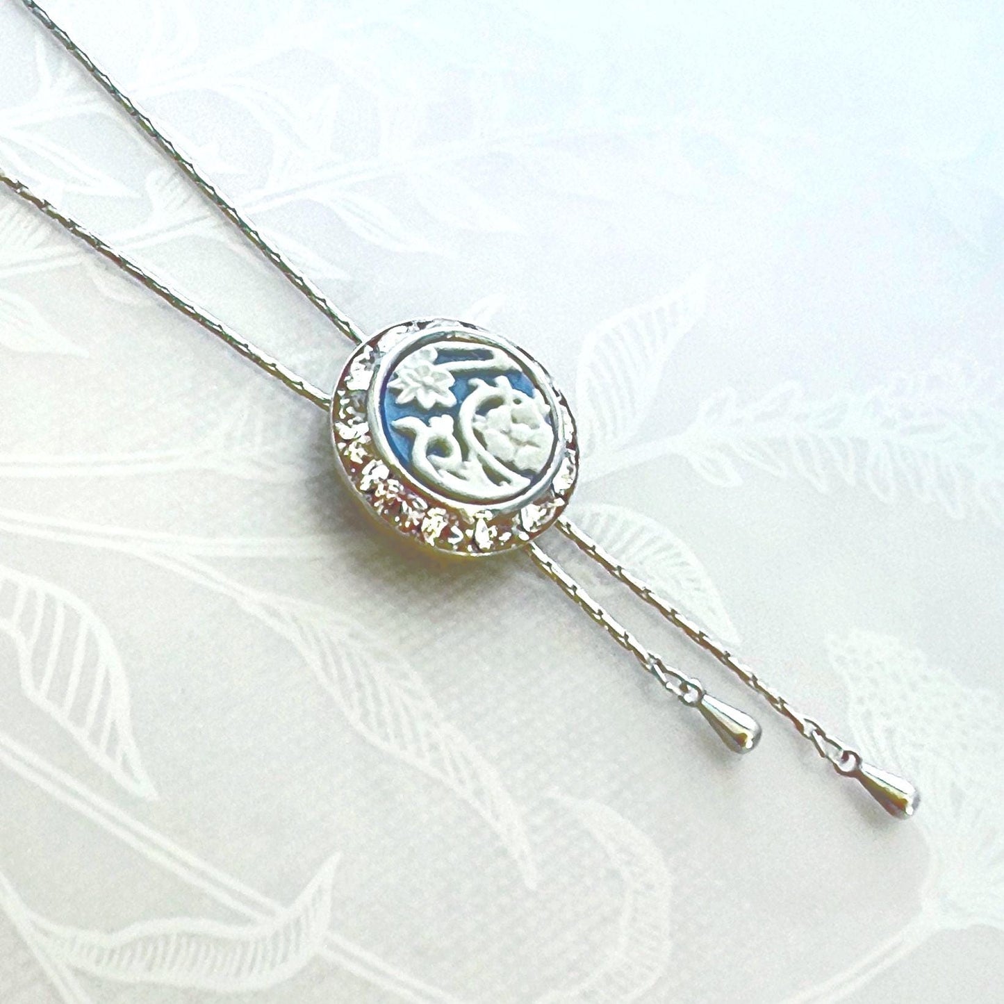 Adjustable Wedgwood Jasperware Necklace, Broken China Jewelry, Long Crystal Lariat, Unique Gifts for Her