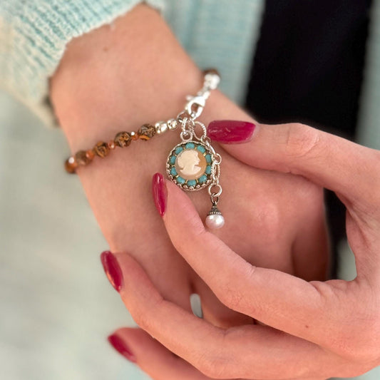 One-of-a-Kind Vintage Shell Cameo Bracelet, Gemstone Jewelry