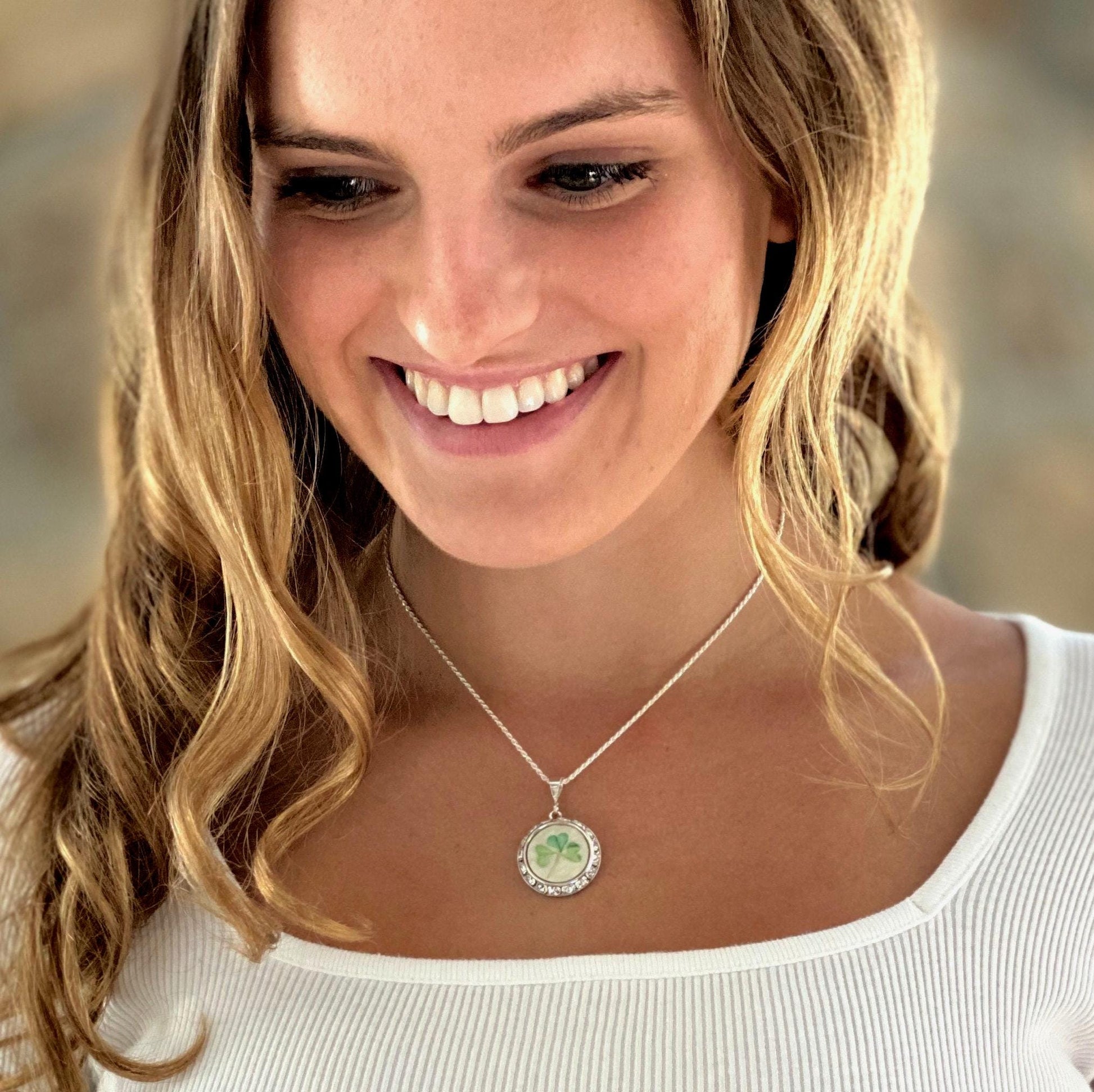 Celtic Shamrock Necklace, Belleek Broken China, Irish Jewelry, Crystal Necklace, Unique Gifts for Women