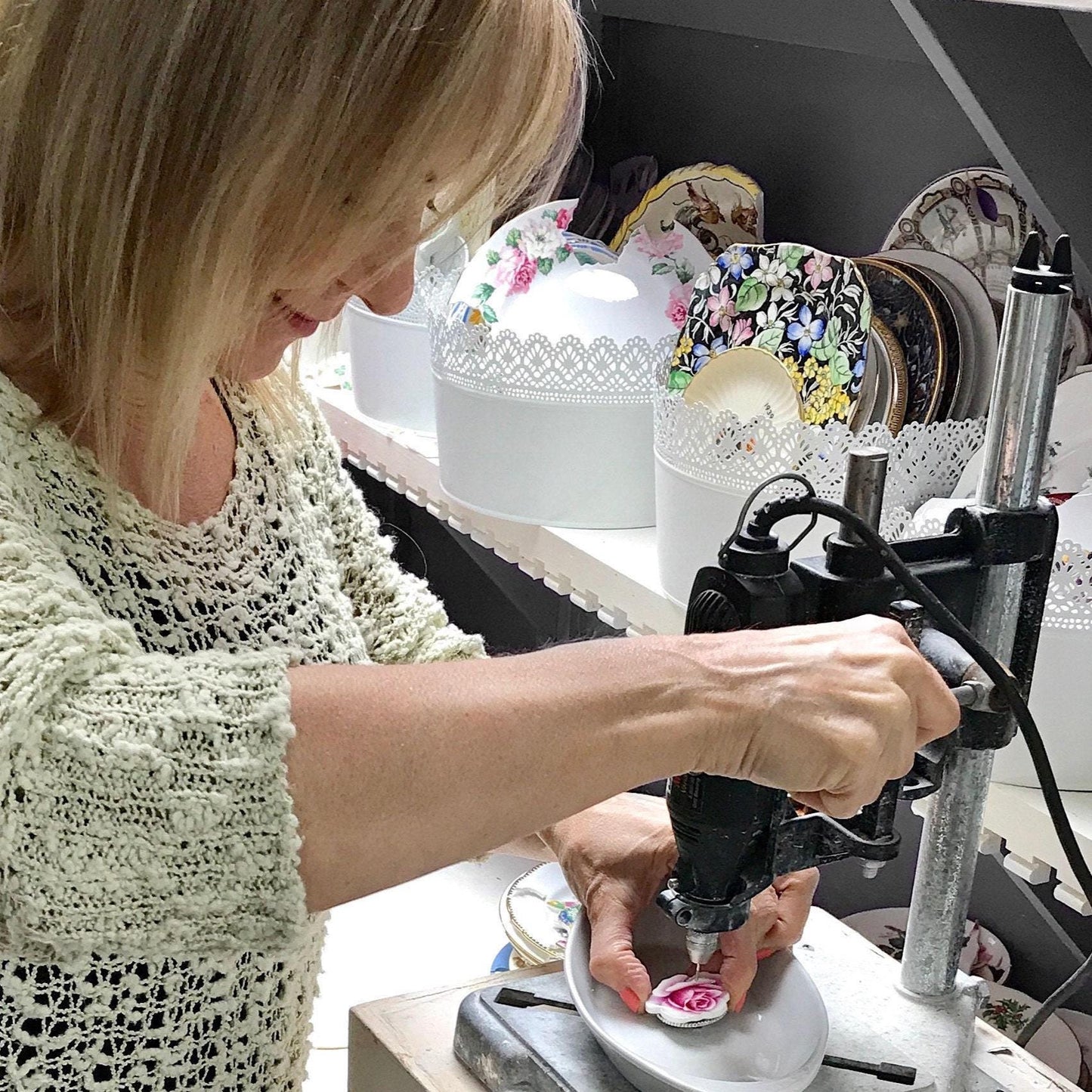 Magnetic Clasp Blue Rose Bracelet, Unique Anniversary Gifts, Royal Albert Moonlight Rose Broken China Jewelry