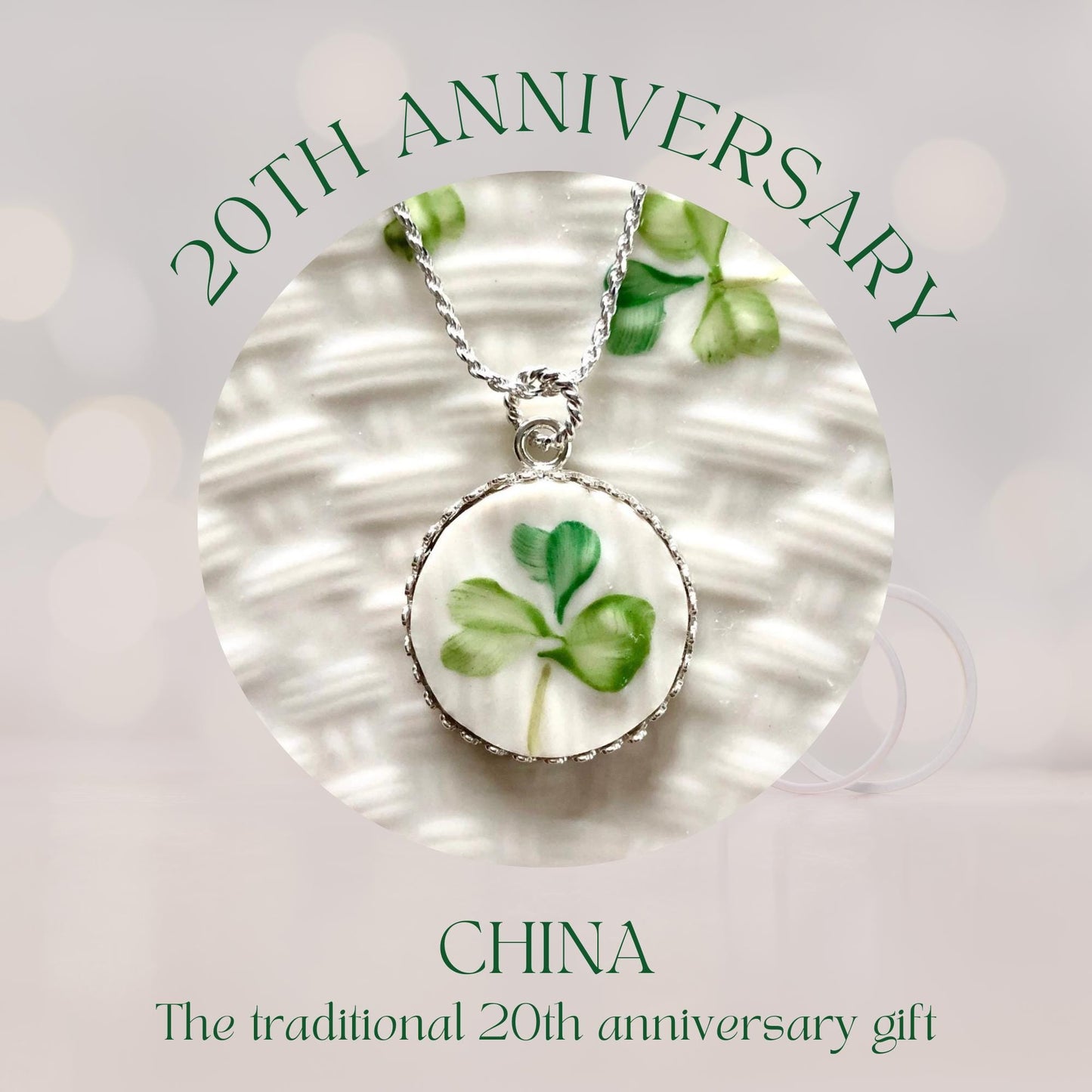 Celtic Necklace, Irish Belleek Broken China Jewelry, Sterling Silver 20th Anniversary Gift for Wife, Unique Gifts for Women