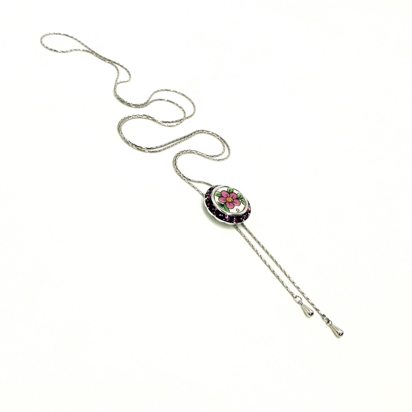 Adjustable Purple Crystal Lariat Necklace, Unique Spanish Pottery Gifts From Spain for Women