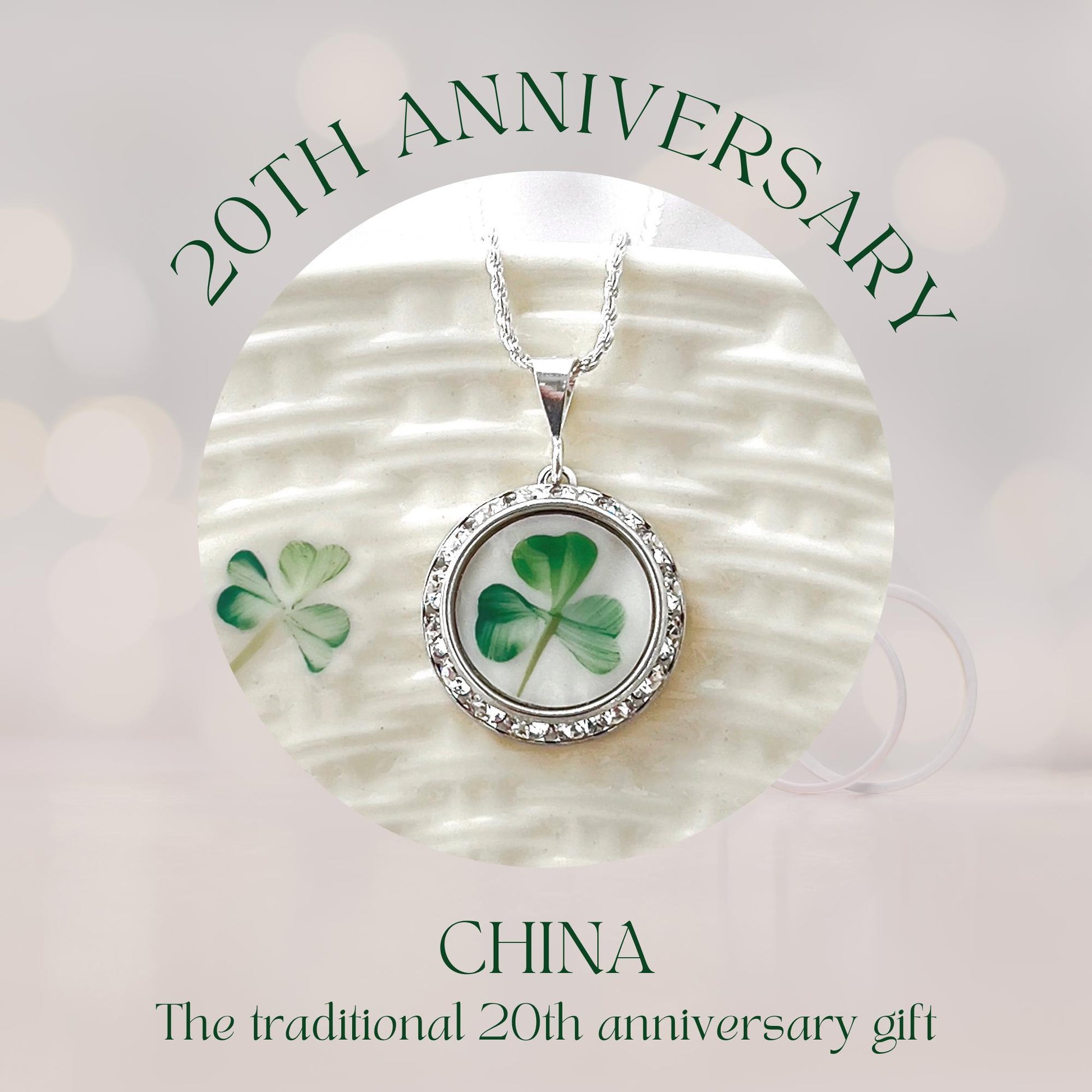 Celtic Shamrock Necklace, Belleek Broken China, Irish Jewelry, Crystal Necklace, Unique Gifts for Women