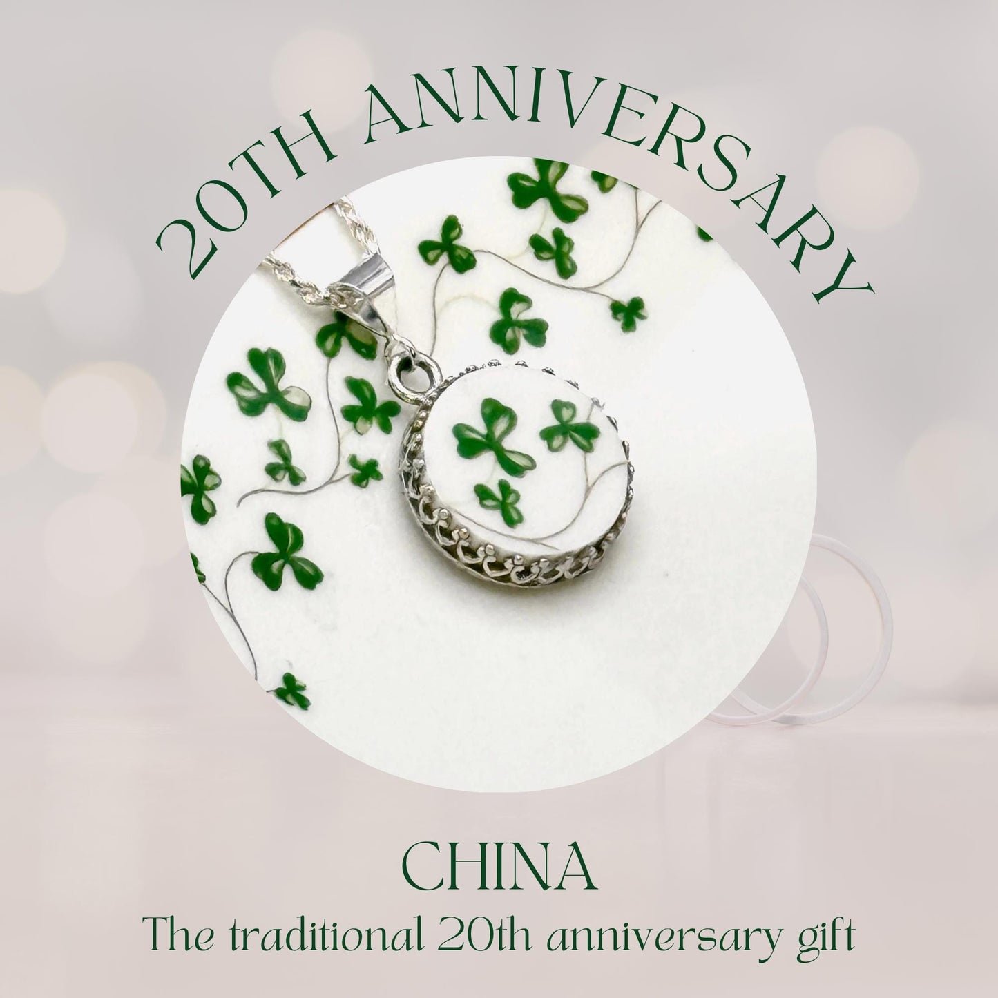 Royal Tara Irish China Necklace, Shamrock Jewelry, Sterling Silver Celtic Necklace, Broken China Jewelry, 20th Anniversary Gift for Wife