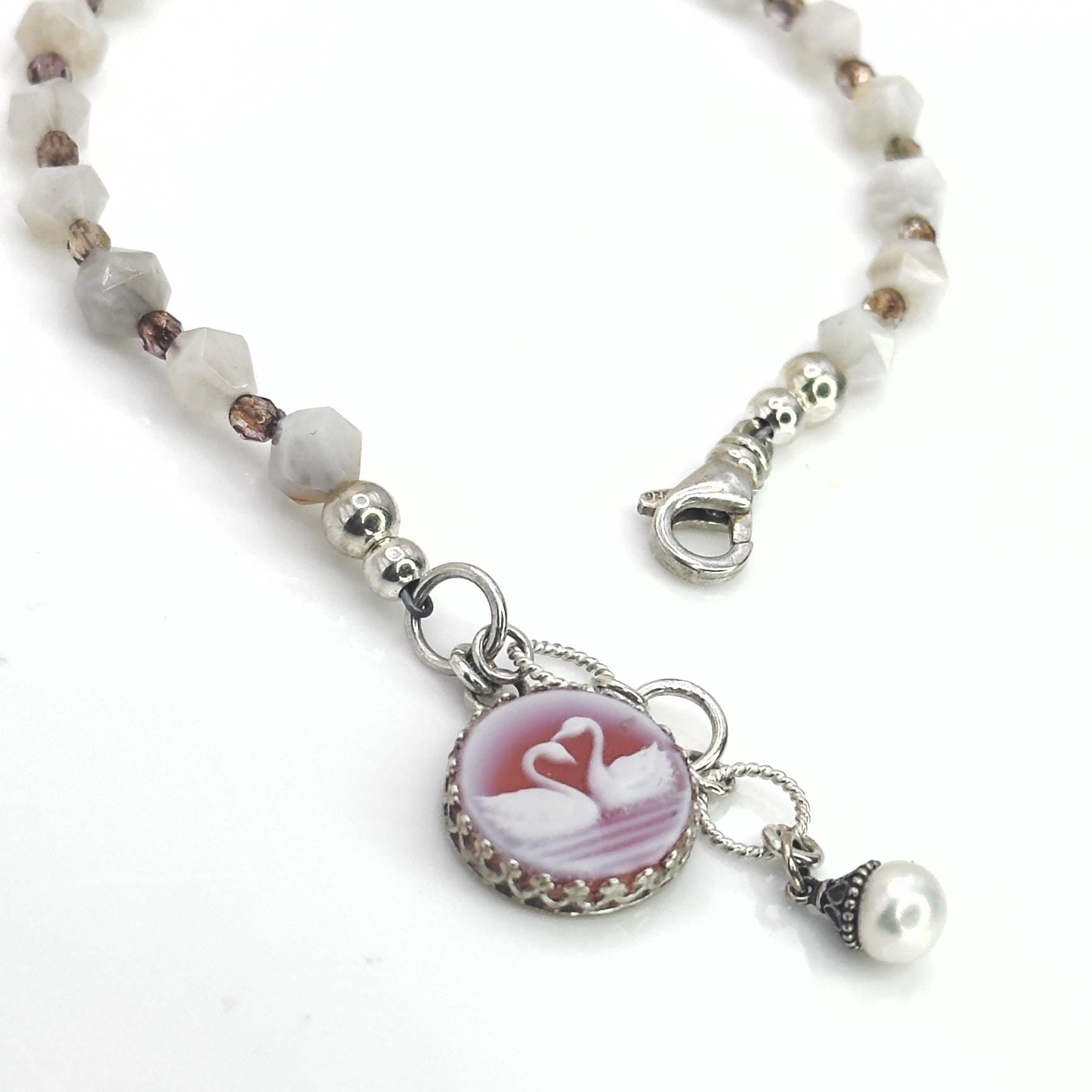 Romantic Jewelry Anniversary Gifts for Her, Gemstone Cameo Bracelet, Valentines Day Gift of Love for Women