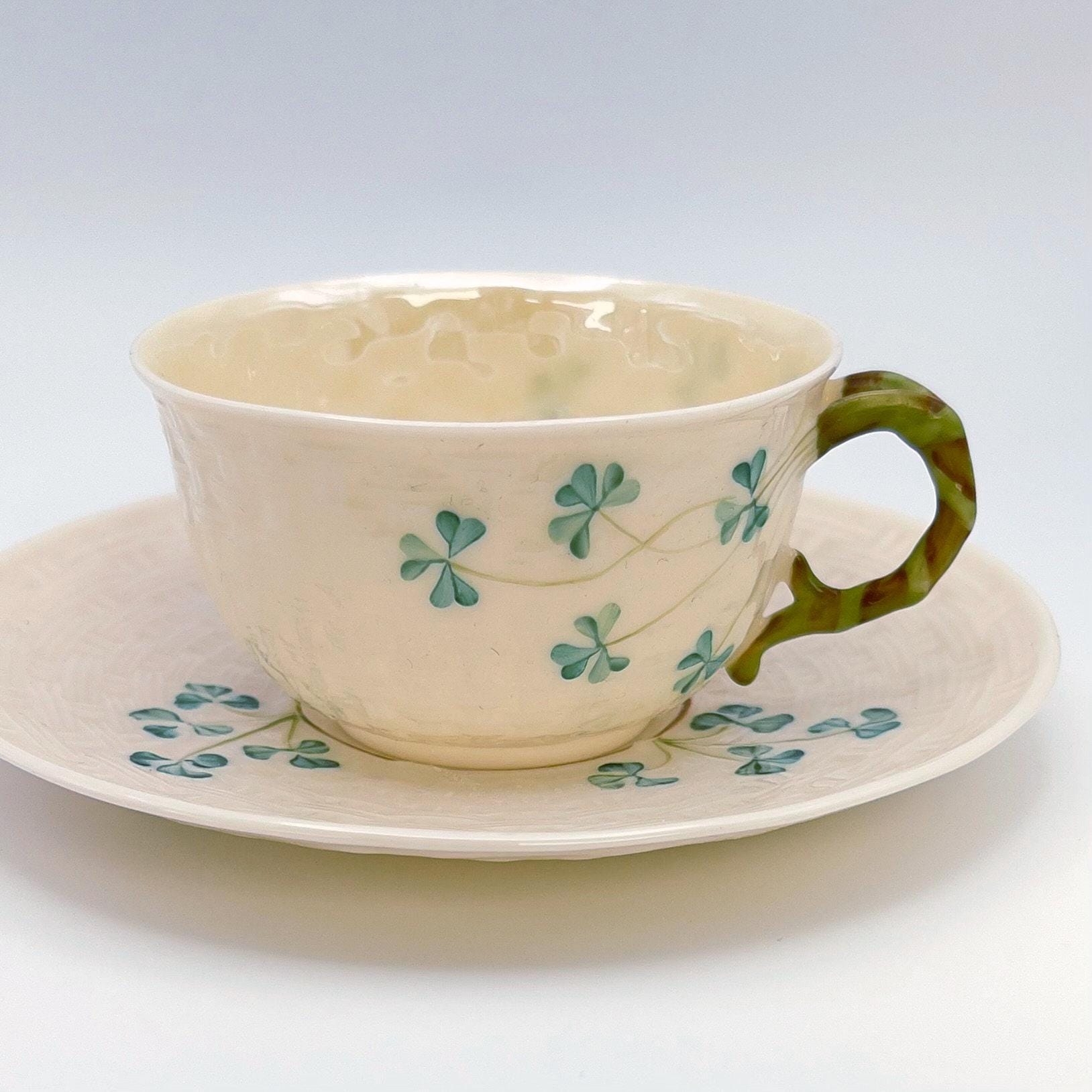 Celtic Shamrock Necklace, Belleek Broken China, Irish Jewelry, Crystal Necklace, Unique Gifts for Women