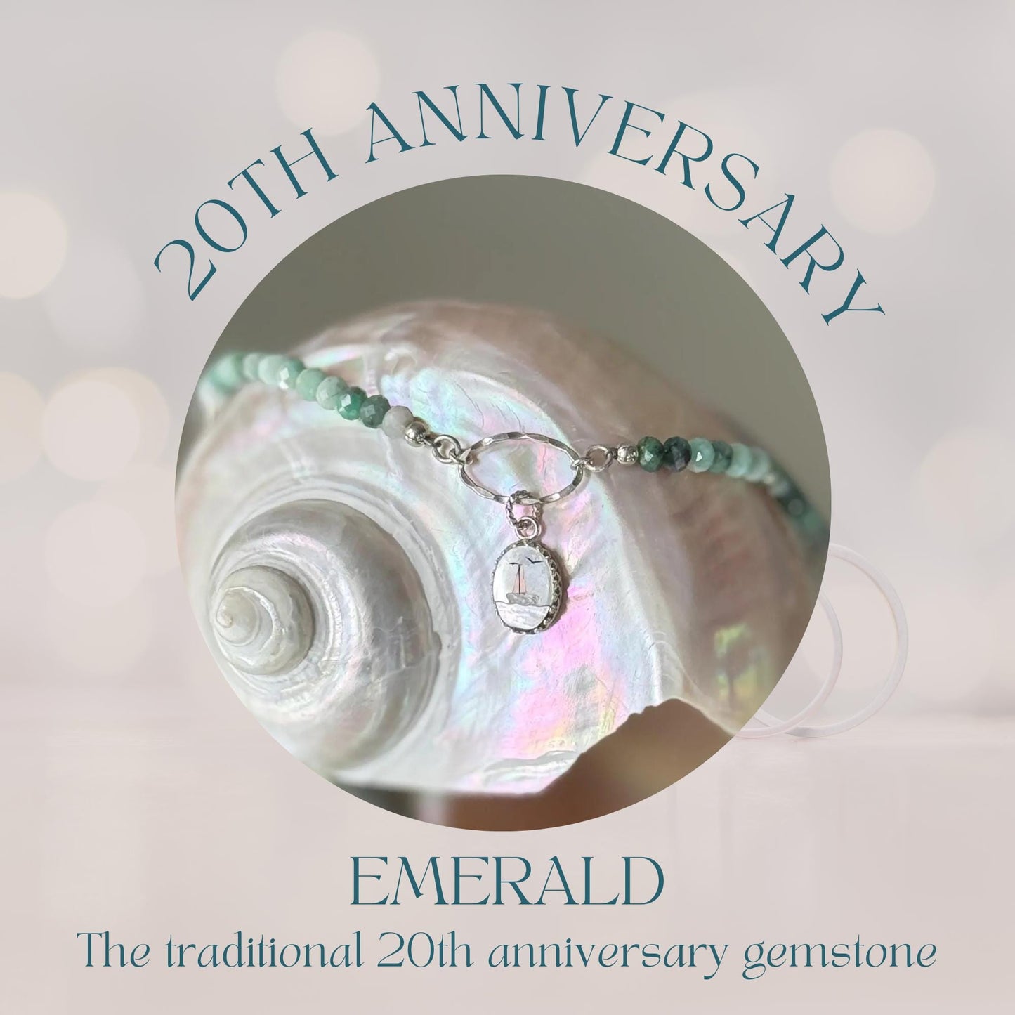 Dainty Emerald Sailboat Bracelet, Hammered Sterling Silver, Vintage Mother of Pearl Nautical Boat Charm