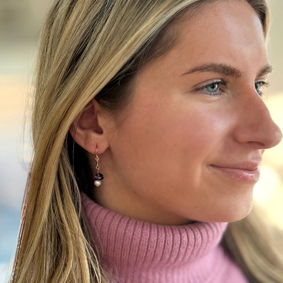 Sterling Silver Purple Amethyst Earrings, February Birthday, Dainty Birthstone Jewelry