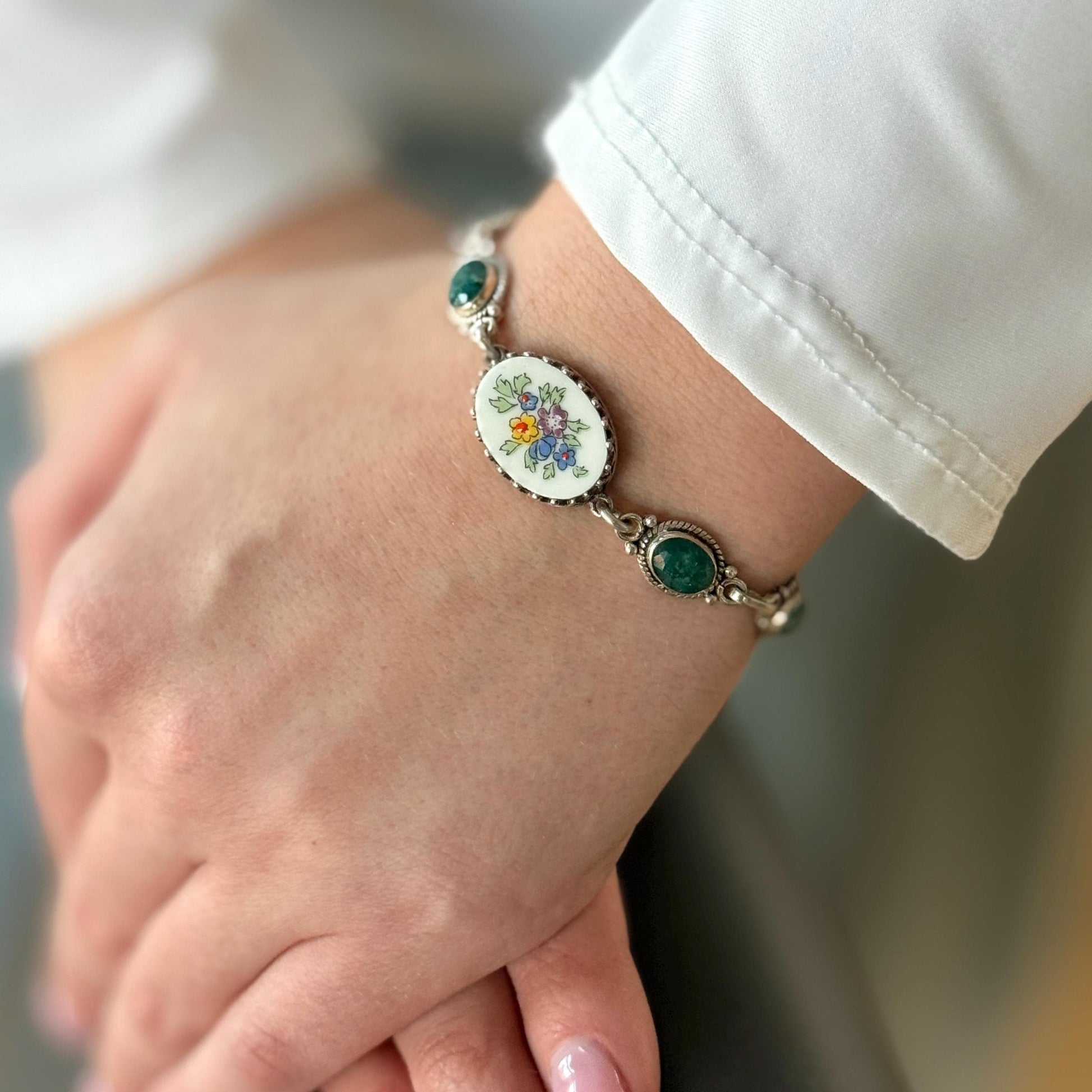 Emerald 20th Wedding Anniversary Gifts for Wife, Broken China Jewelry, Sterling Silver