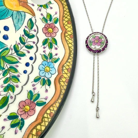 Adjustable Purple Crystal Lariat Necklace, Unique Spanish Pottery Gifts From Spain for Women