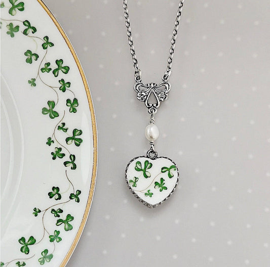 Royal Tara Irish China Necklace, Adjustable Pearl Heart Sterling Silver Necklace, Celtic 20th Anniversary Gift for Wife, Gifts for Women