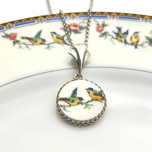 Sterling Silver Love Birds Necklace, Romantic 20th Wedding Anniversary Jewelry Gift for Wife