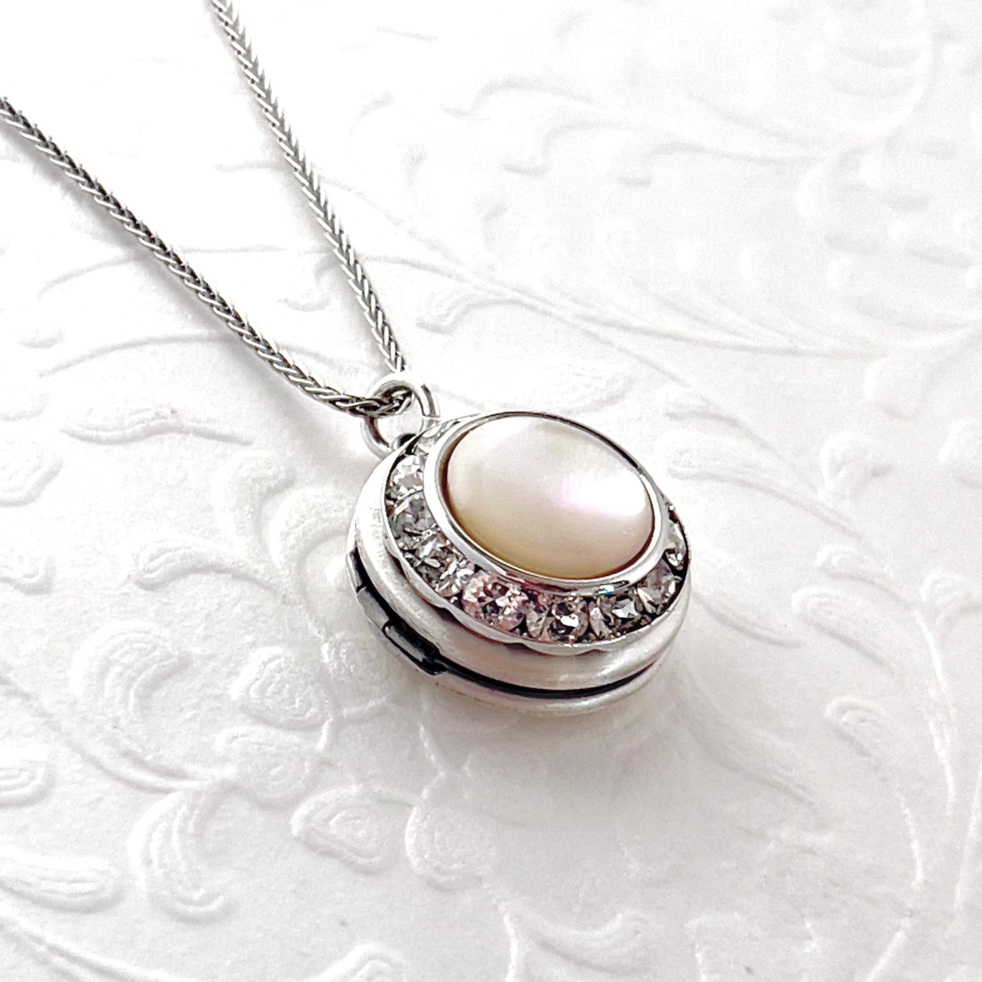 Mother of Pearl Photo Locket Necklace, Unique Anniversary or Valentines Day Gift for Her