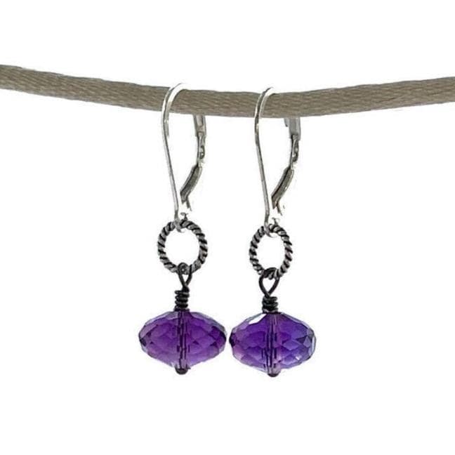 Sterling Silver Purple Amethyst Earrings, February Birthday, Dainty Birthstone Jewelry