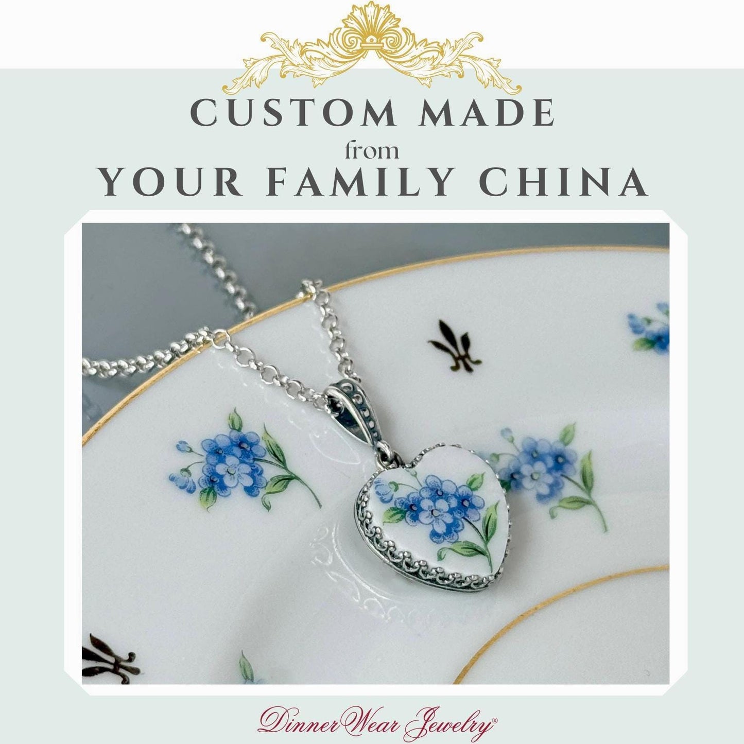 CUSTOM ORDER Dainty Heart China Necklace, Broken China Jewelry, Custom Memorial Jewelry, Family China Jewelry, Unique Jewelry Gifts
