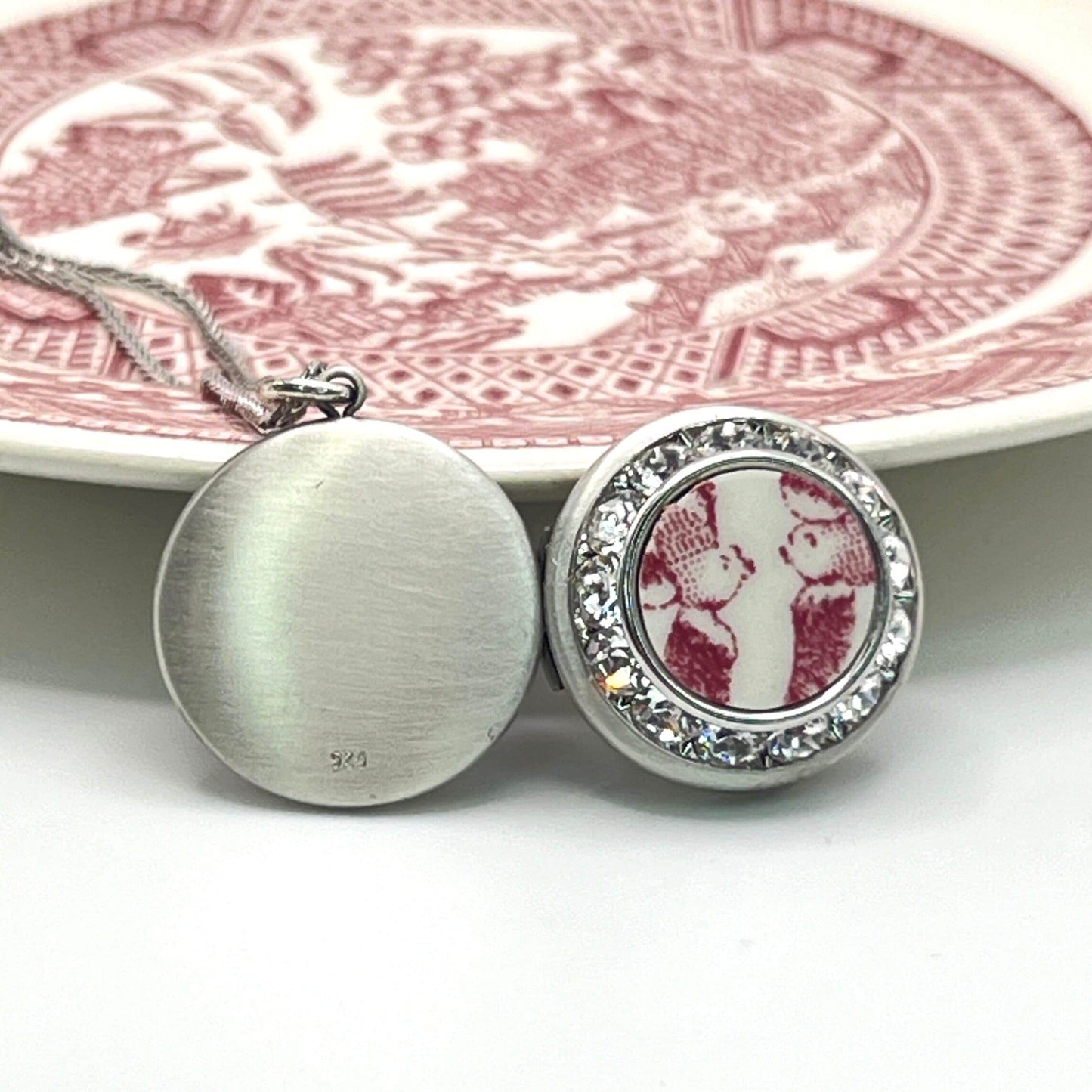 Romantic Valentines Day Gift for Her, Love Birds Photo Locket Necklace, Anniversary Gifts for Wife, Crystal Broken China Jewelry