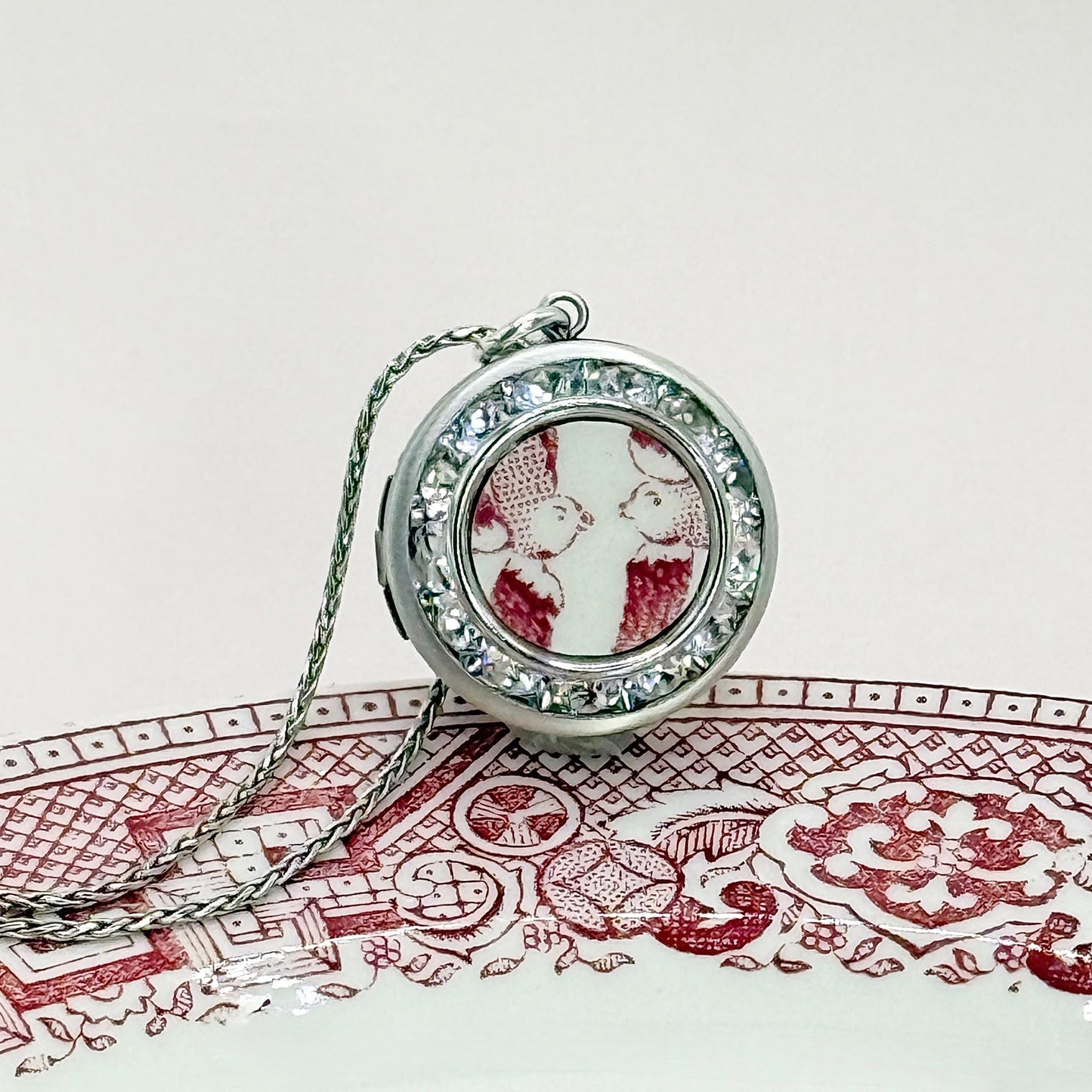 Romantic Valentines Day Gift for Her, Love Birds Photo Locket Necklace, Anniversary Gifts for Wife, Crystal Broken China Jewelry