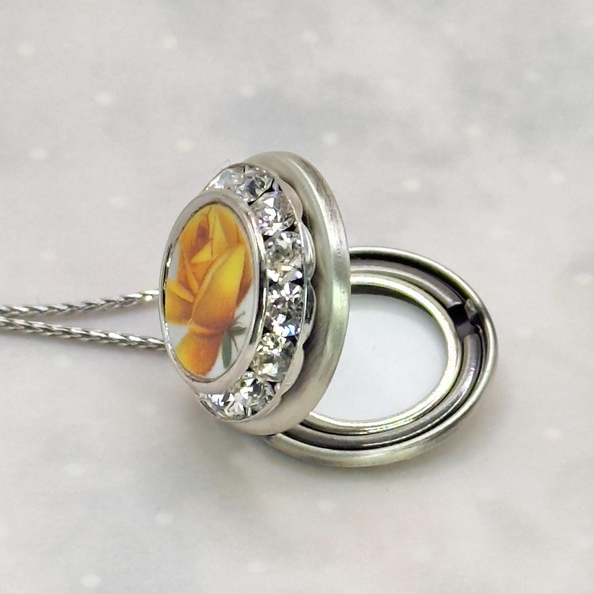 Valentines Day Gift for Friend, Yellow Rose Locket Necklace, Special Friendship Flower Gift, Broken China Jewelry Photo Locket
