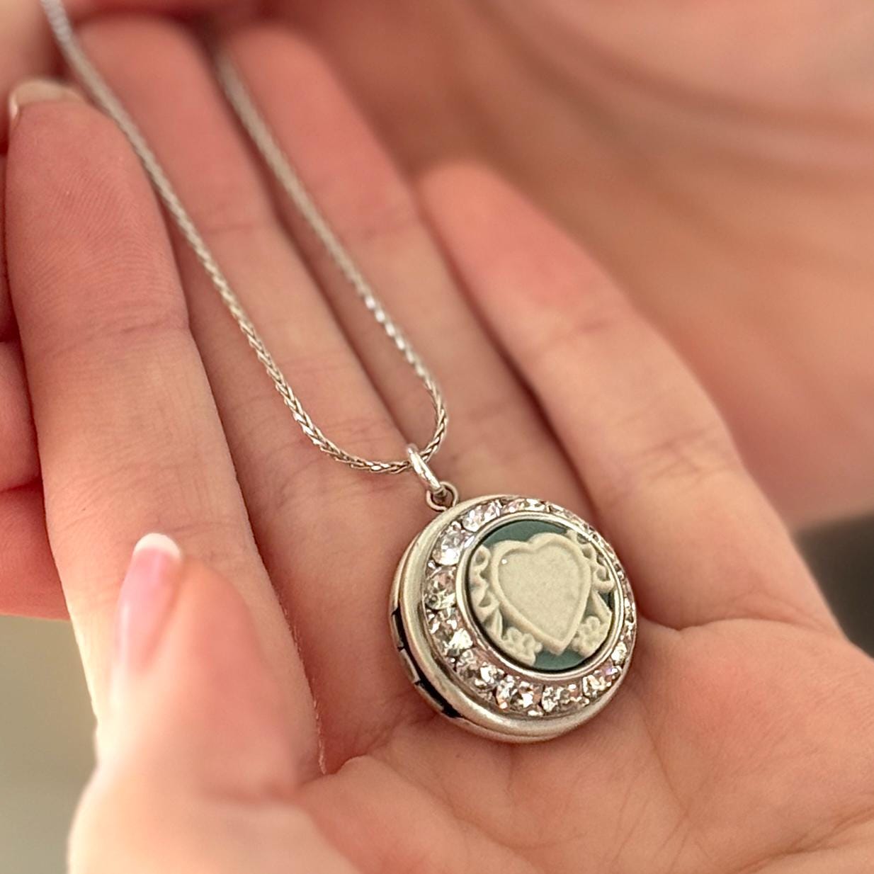 Romantic Valentines Day Gift, Heart Locket Necklace, Vintage Wedgwood Jasperware, Anniversary Gift for Wife