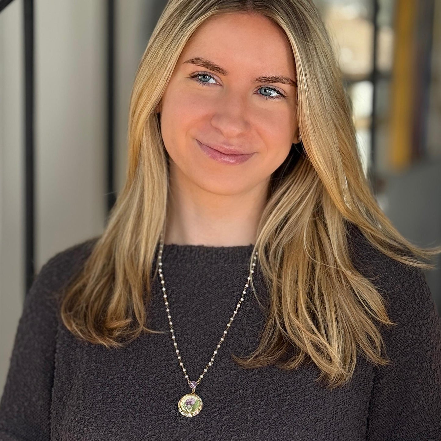 Pearl and Crystal and Scottish Thistle Purple Necklace, Celtic Broken China Jewelry, Scotland Flower