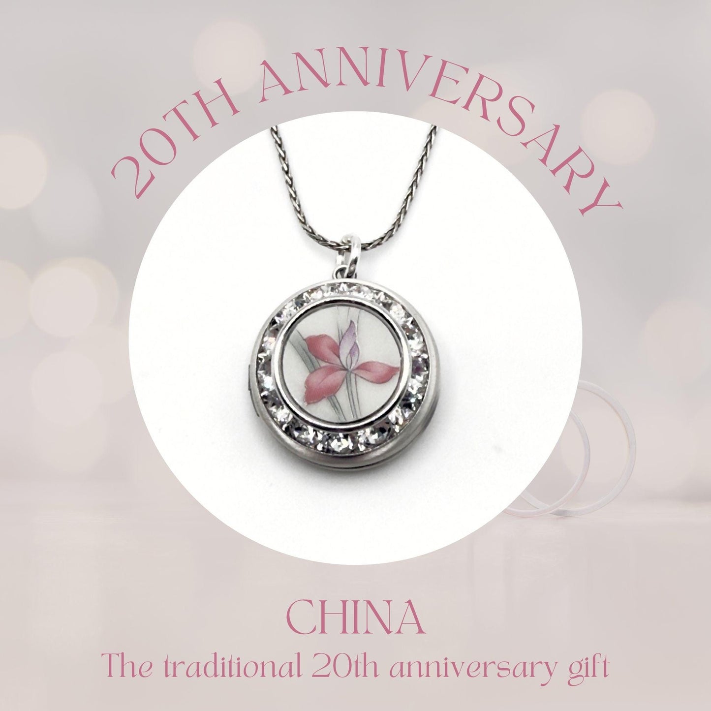Adjustable Iris Flower Locket Necklace, 20th Anniversary Gift for Wife, Special Love and Friendship Gift, Vintage China