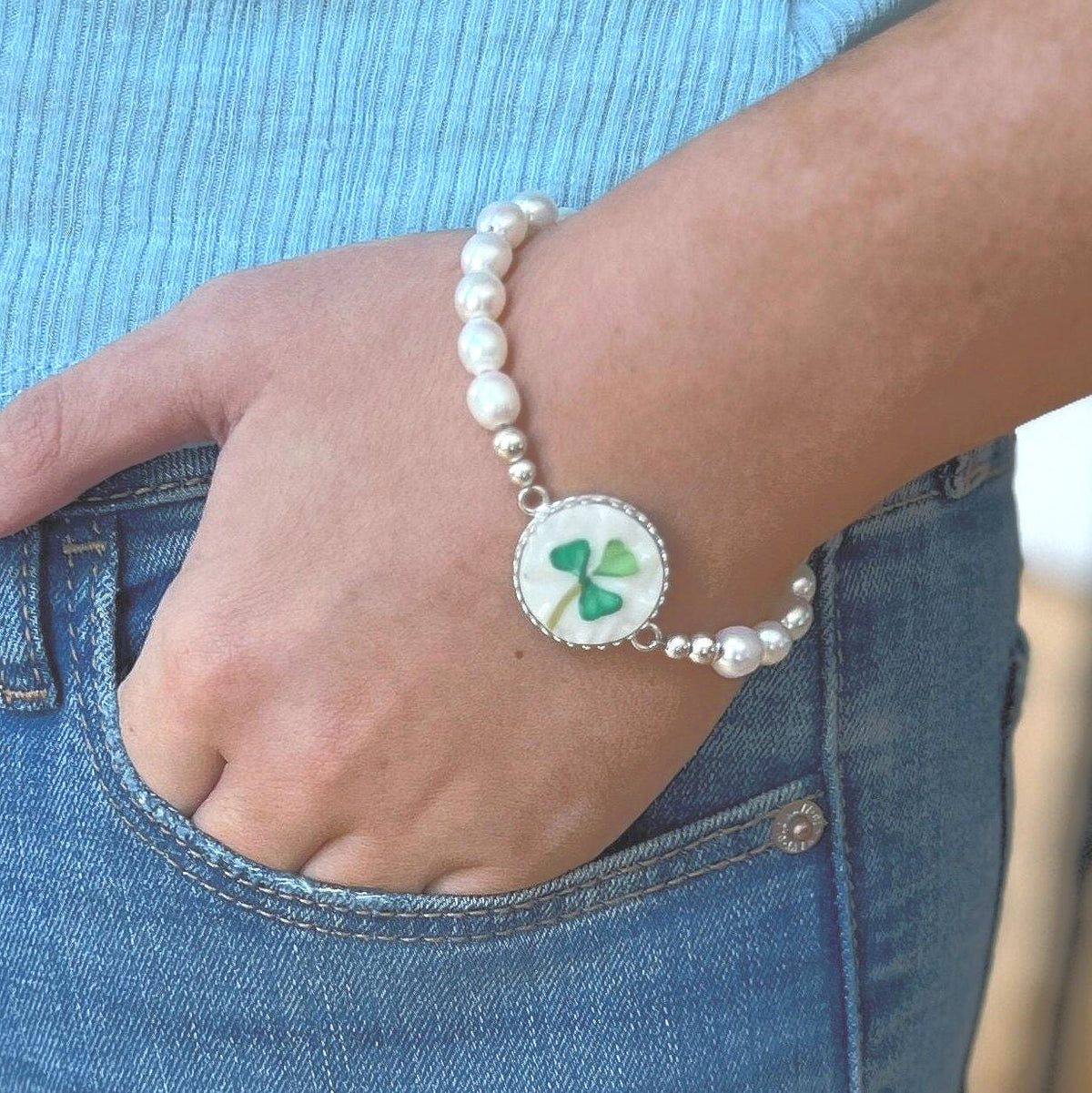 Irish Belleek China, Freshwater Pearl Bracelet, Broken China Jewelry, Unique Handmade Gifts for Women