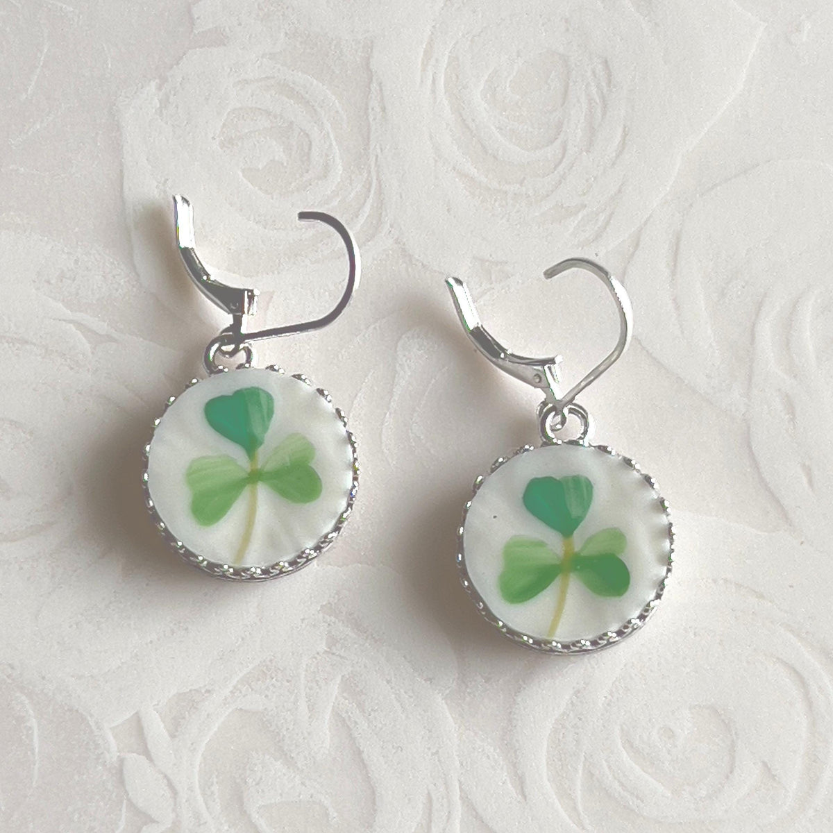 Belleek Celtic Earrings, Sterling Silver Dangle Earrings, Vintage Irish Belleek Broken China Jewelry, 20th Anniversary Gift for Wife