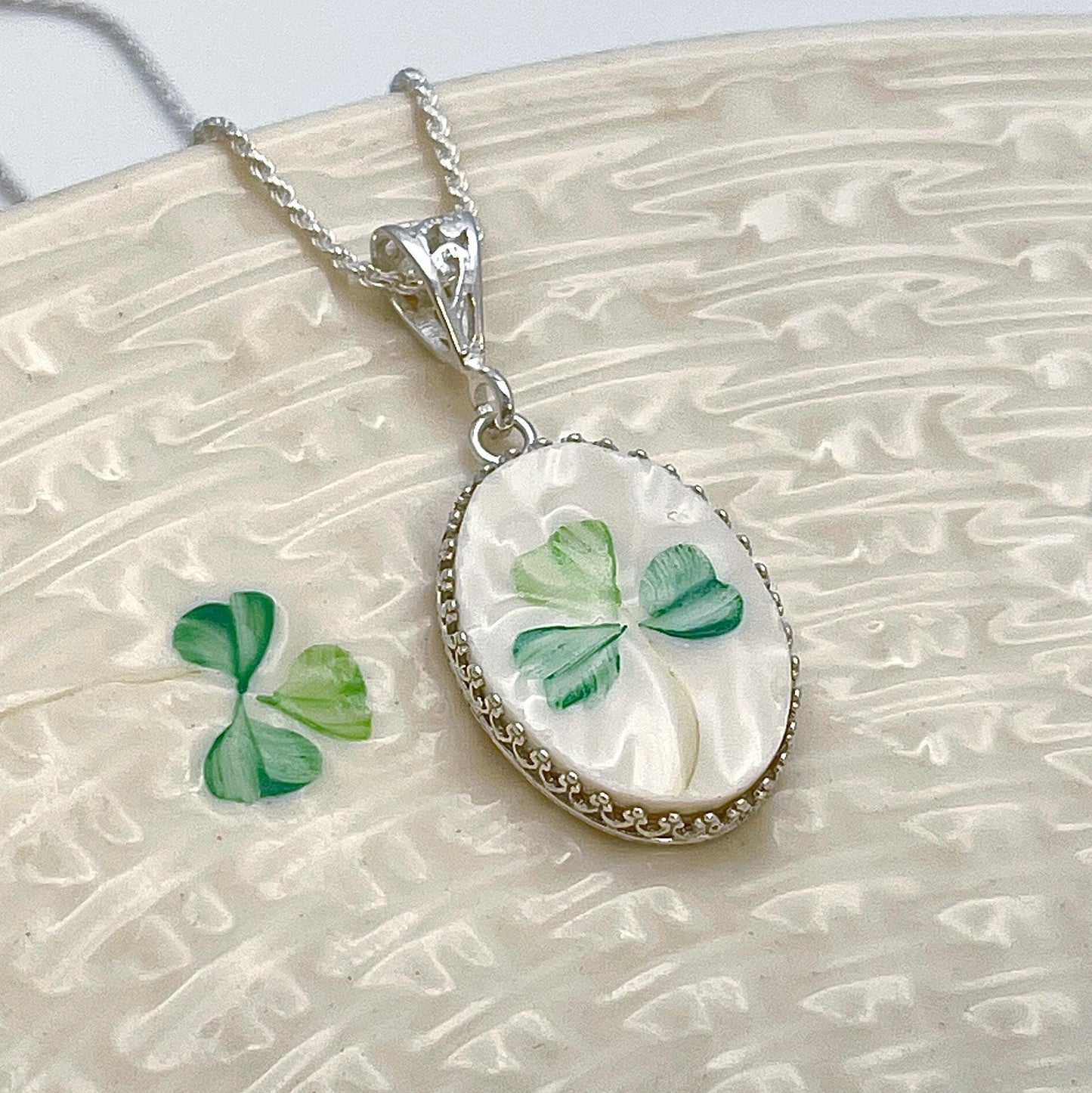 Celtic Necklace, Irish Broken China Jewelry, 20th Anniversary Gift for Wife, Sterling Silver, Repurposed Belleek China Gifts for Her