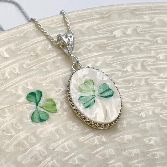Celtic Necklace, Irish Broken China Jewelry, 20th Anniversary Gift for Wife, Sterling Silver, Repurposed Belleek China Gifts for Her